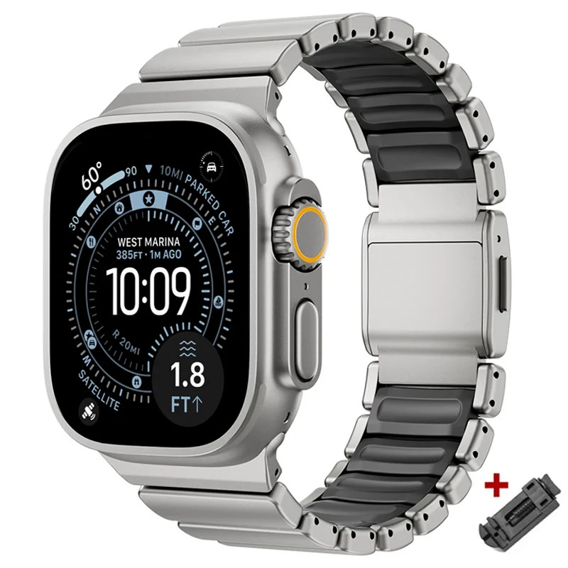 Titanium Rubber Strap for Apple Watch Ultra 3 2 1 49mm 10 11 46mm 45MM 44MM
