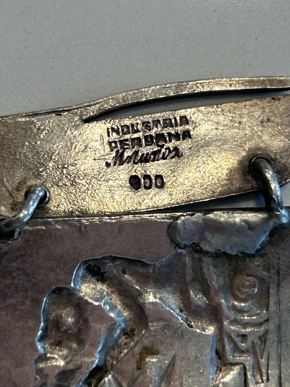 Vintage Peru 900 Silver Inca Panel Bracelet 56.7g Muna Industria Peruana 7”