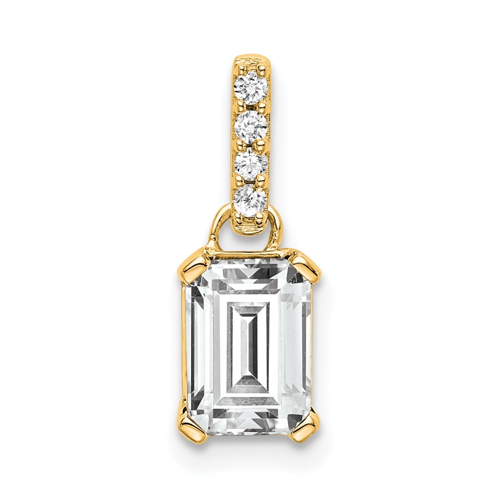 14k Yellow Gold Emerald-cut April/White Topaz and Diamond Pendant