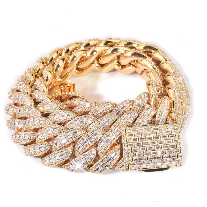 5AAA+ CZ Ice Out Hop Hip Miami Cuban Chain Necklace 14k Real Gold Plated 20MM