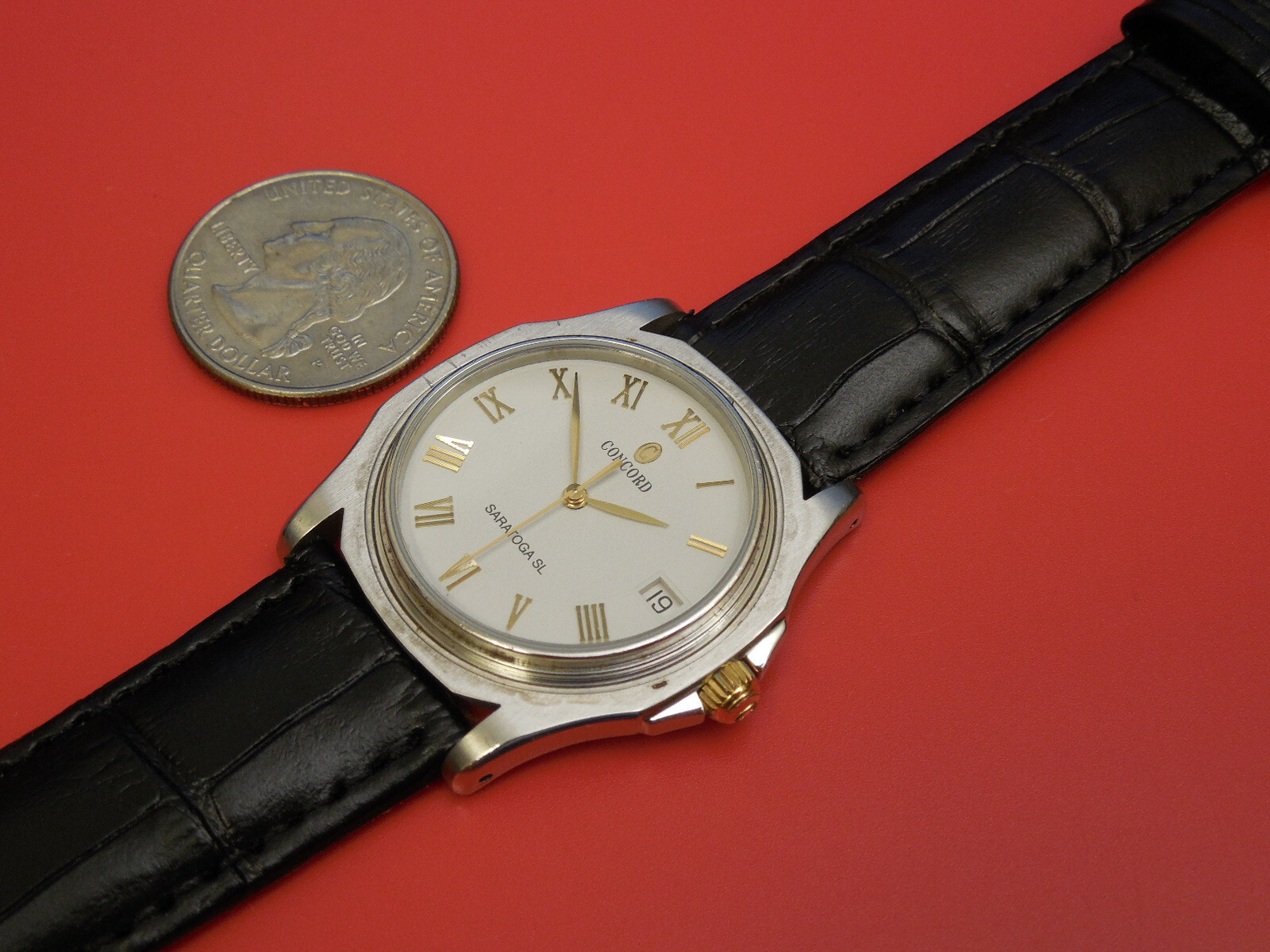 CONCORD SOLD STAINLESS STEEL 34MM SARATOGA DATE MEN’S WATCH MISSING BEZEL