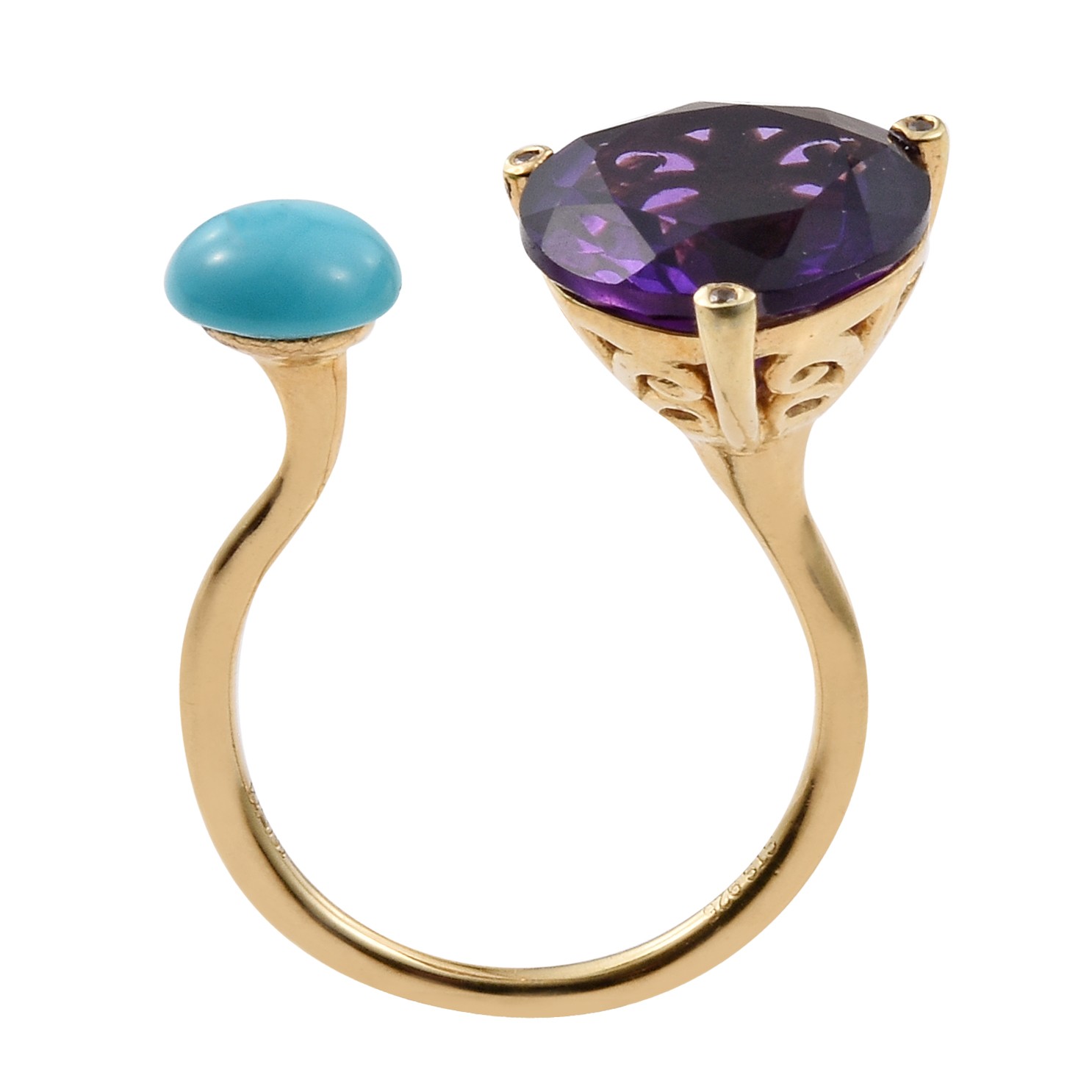 Yellow Gold Rhodium Plated 925 Sterling Silver Ring With Natural Natural white z