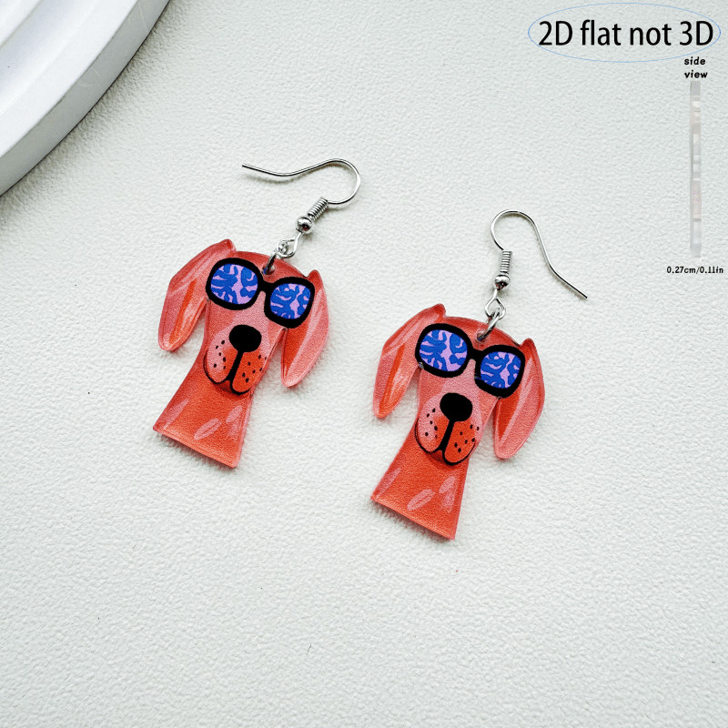 2D Flat – 9 Pairs of Cute Cartoon Colorful Acrylic Dog Pendant Earrings