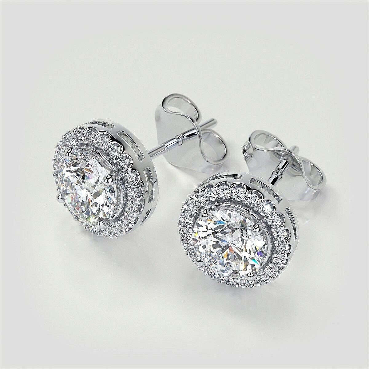 4.00 Ct Round Cut Lab Created Halo VVS1/D Stud Earrings 14K White Gold 8mm
