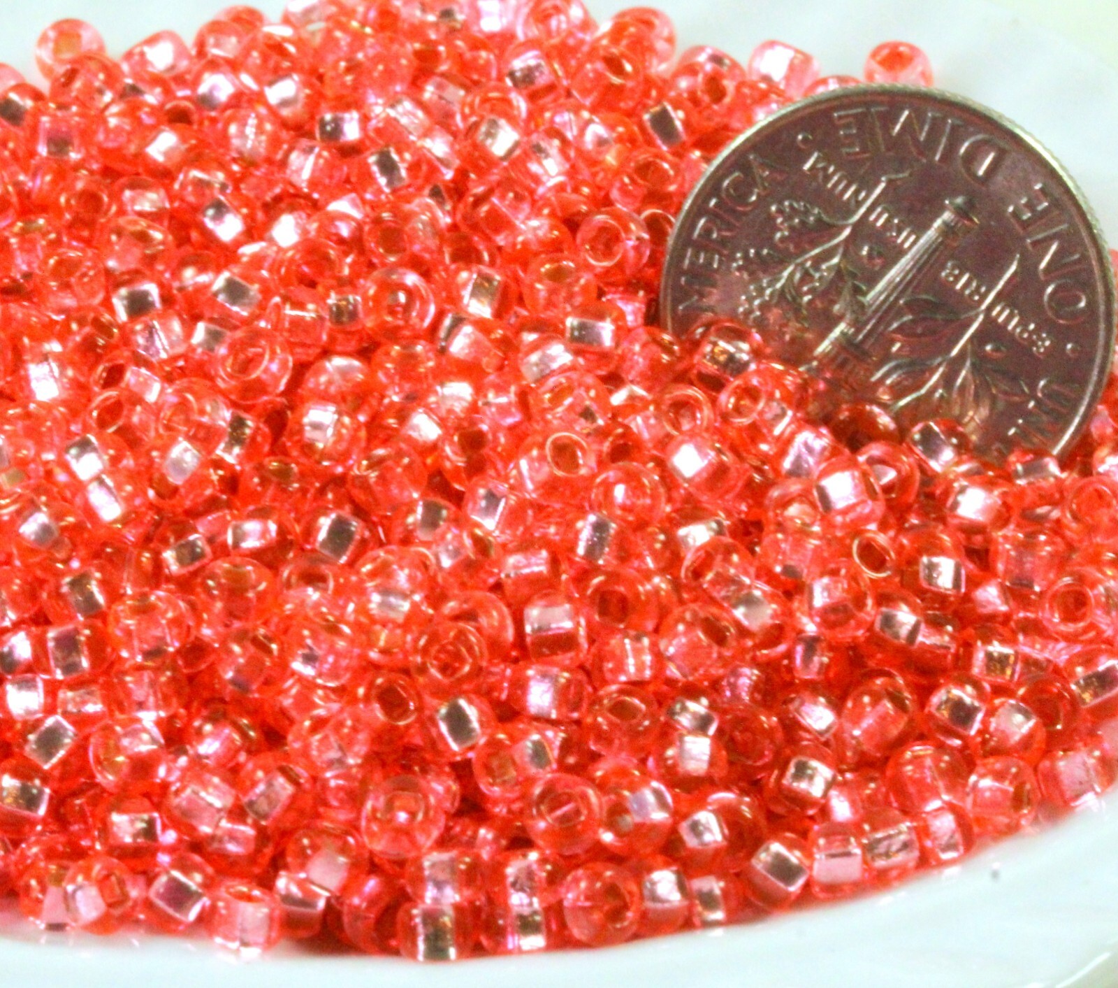 TOHO Seed Beads, Size 8/0, Pink w/Silver Lining, Gloss Finish, 10 Grams, 339