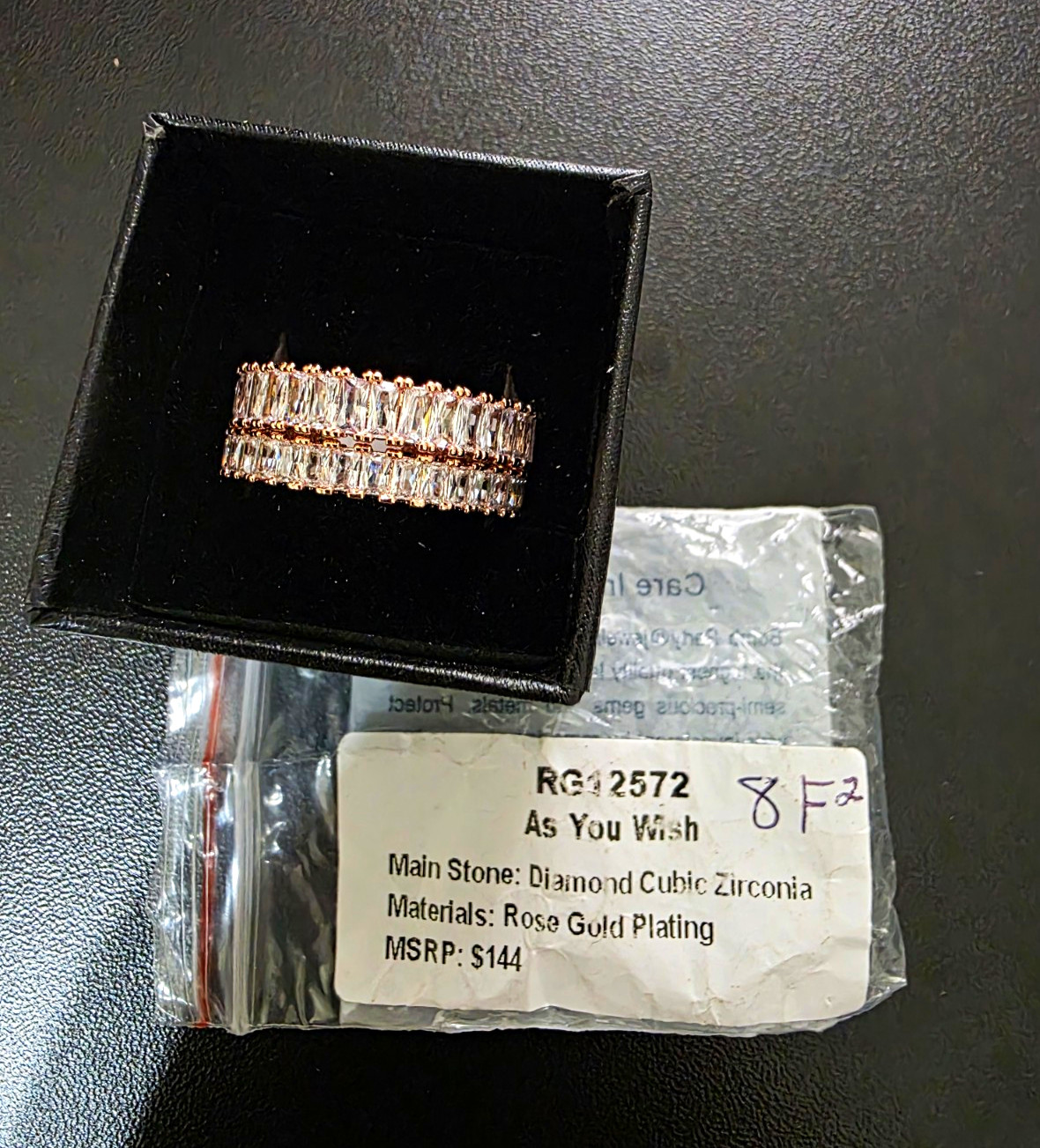 Rose Gold Plated Baguette Cubic Zirconia Band Ring Set Size 8 RG12572