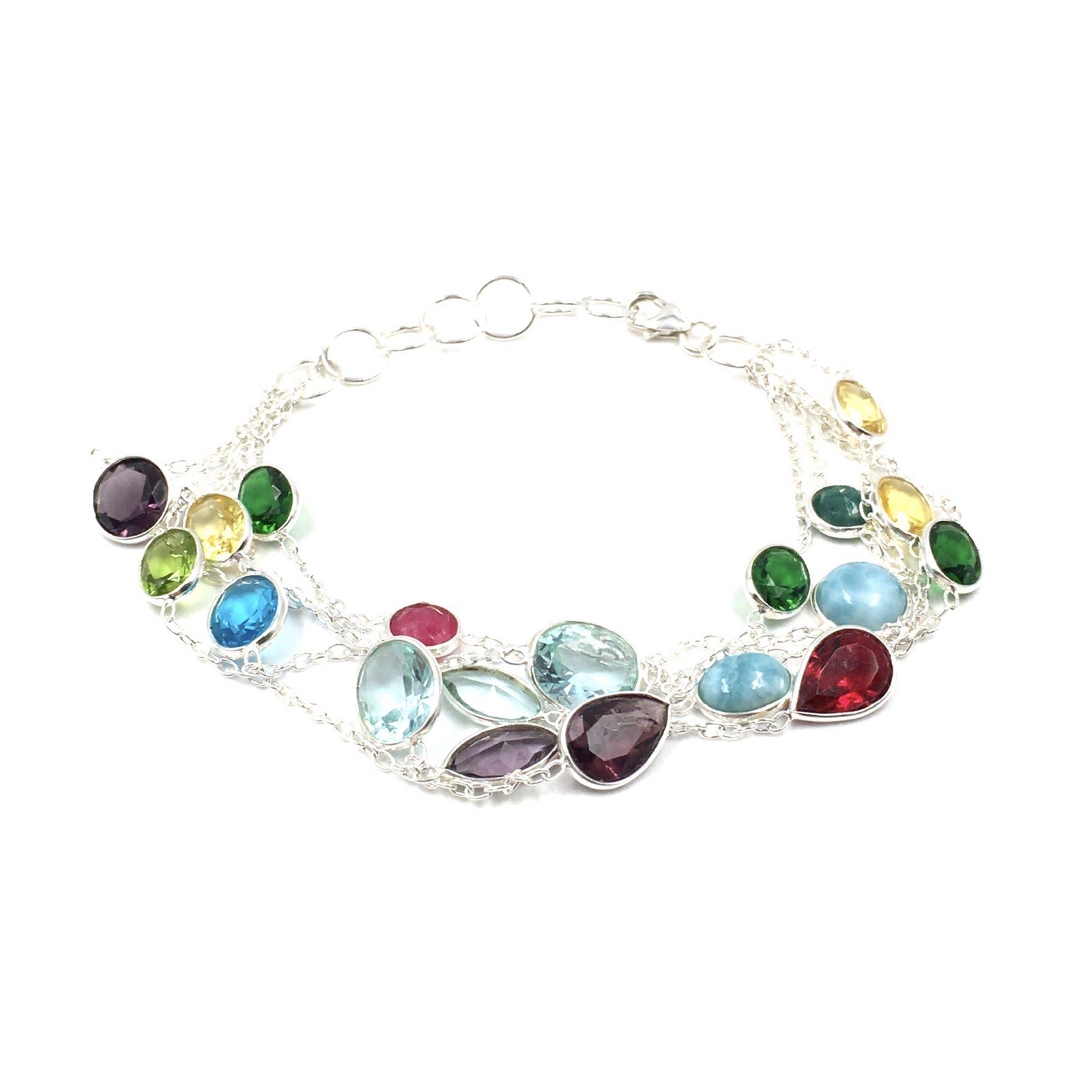 925 Silver Bracelet 17-19cm Colourful Gemstones Multicolour Jewellery Larimar Blue Red