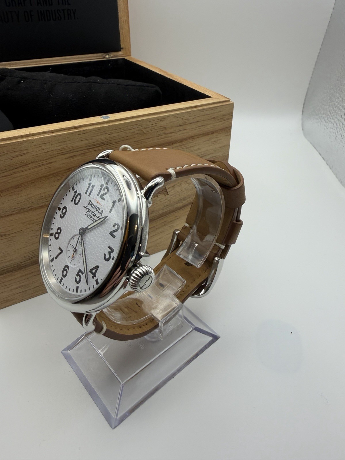 Shinola Argonite 1069 47mm Quartz White Dial Brown Leather Strap w/ Box