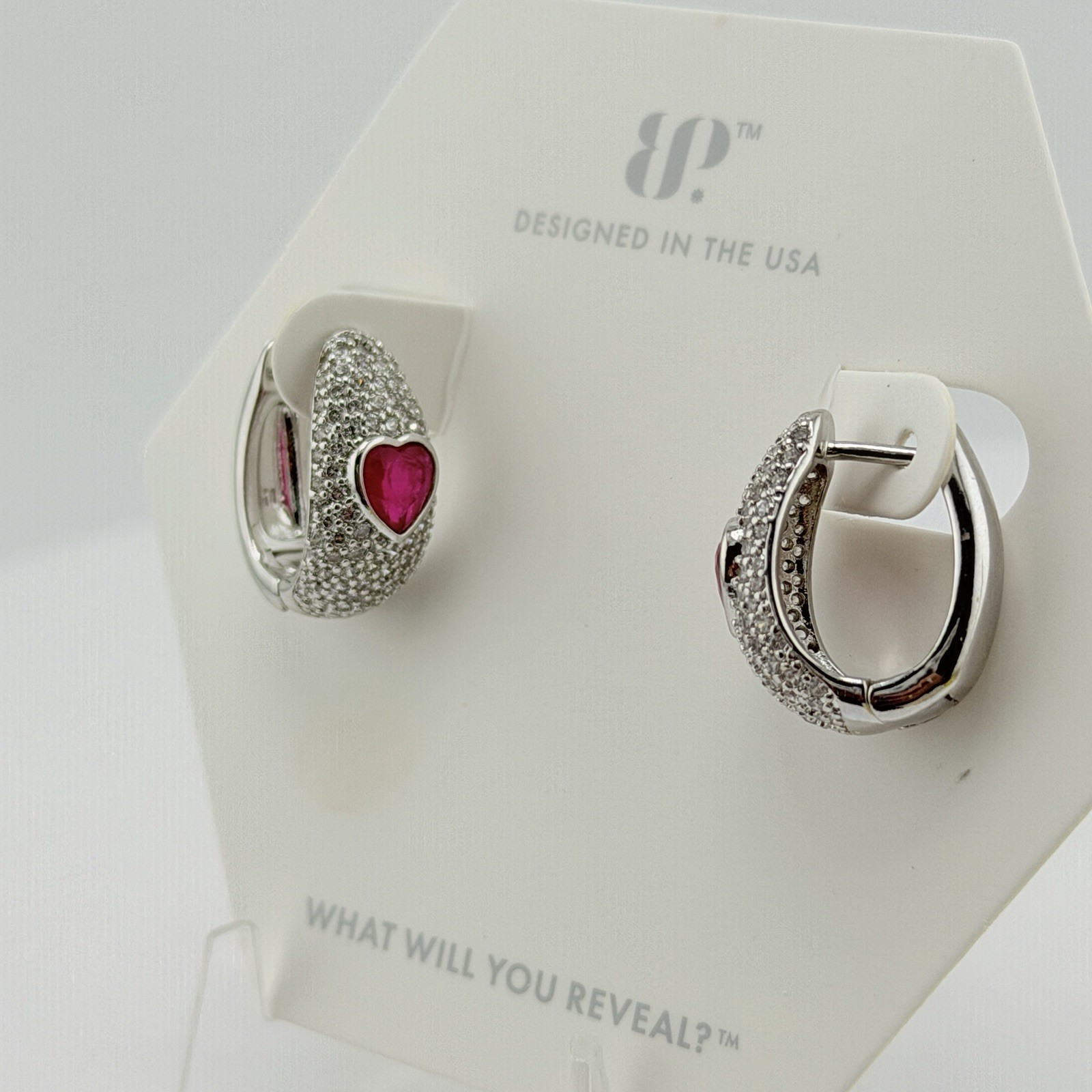 Bomb Party Pave Hoop Earrings “Ohh La Luxe” Pink Sapphire on Rhodium HEART
