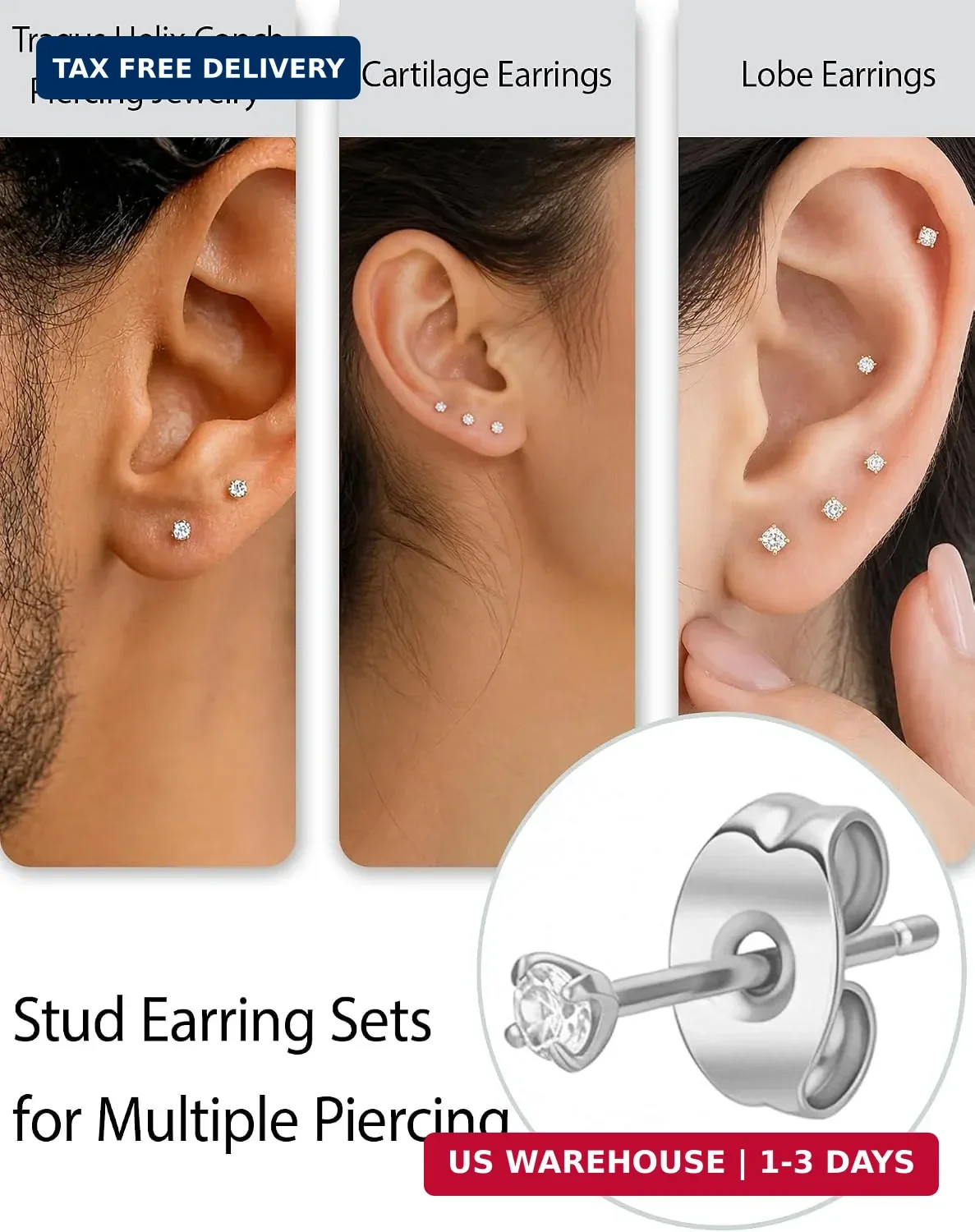5/10 Pairs Gold Silver Small Stud Earrings for Women Men, Surgical Steel | 2mm C
