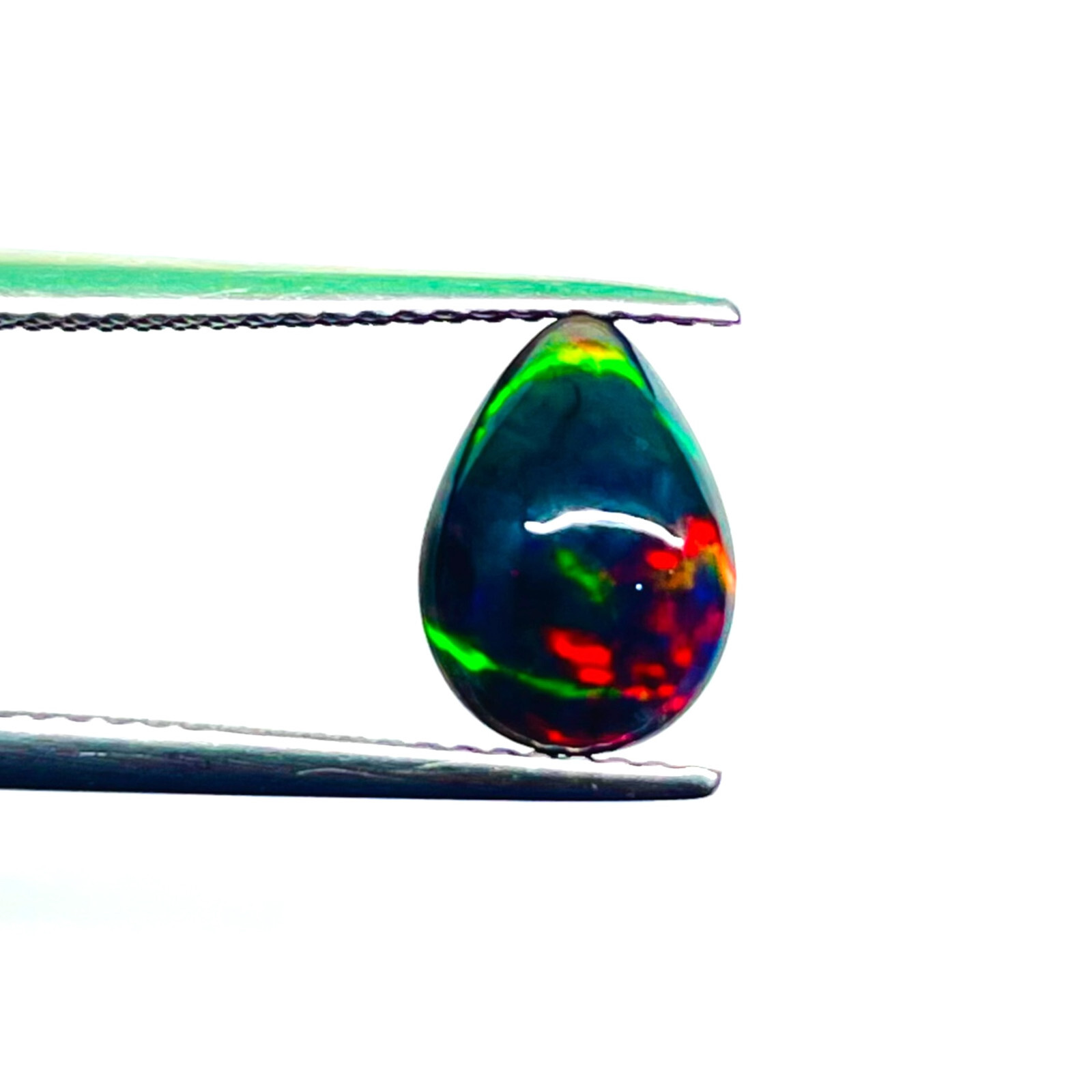 1.08 Ct Natural Ethiopian Black Opal 9.5x7mm Pear Multi Fire Cabochon Gemstone