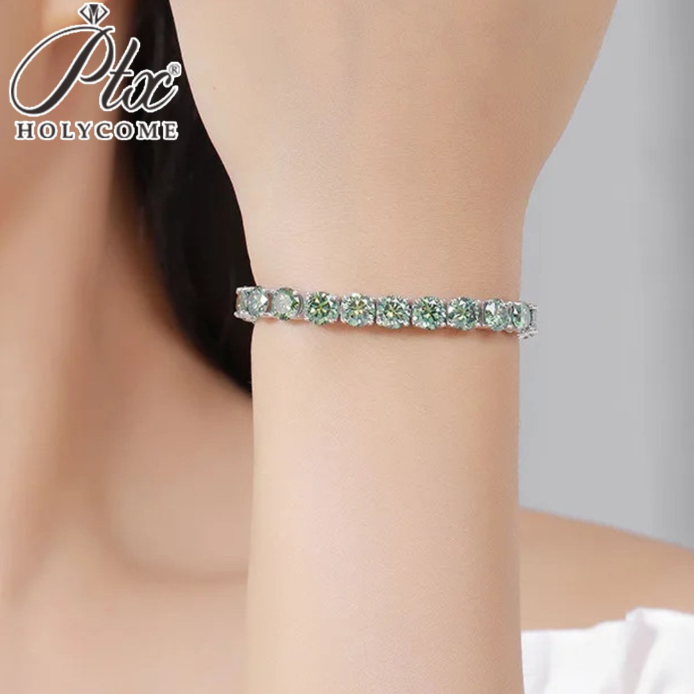 3mm-6.5mm Moissanite Tennis Bracelet S925 Silver Green Moissanite Bracelet Chain