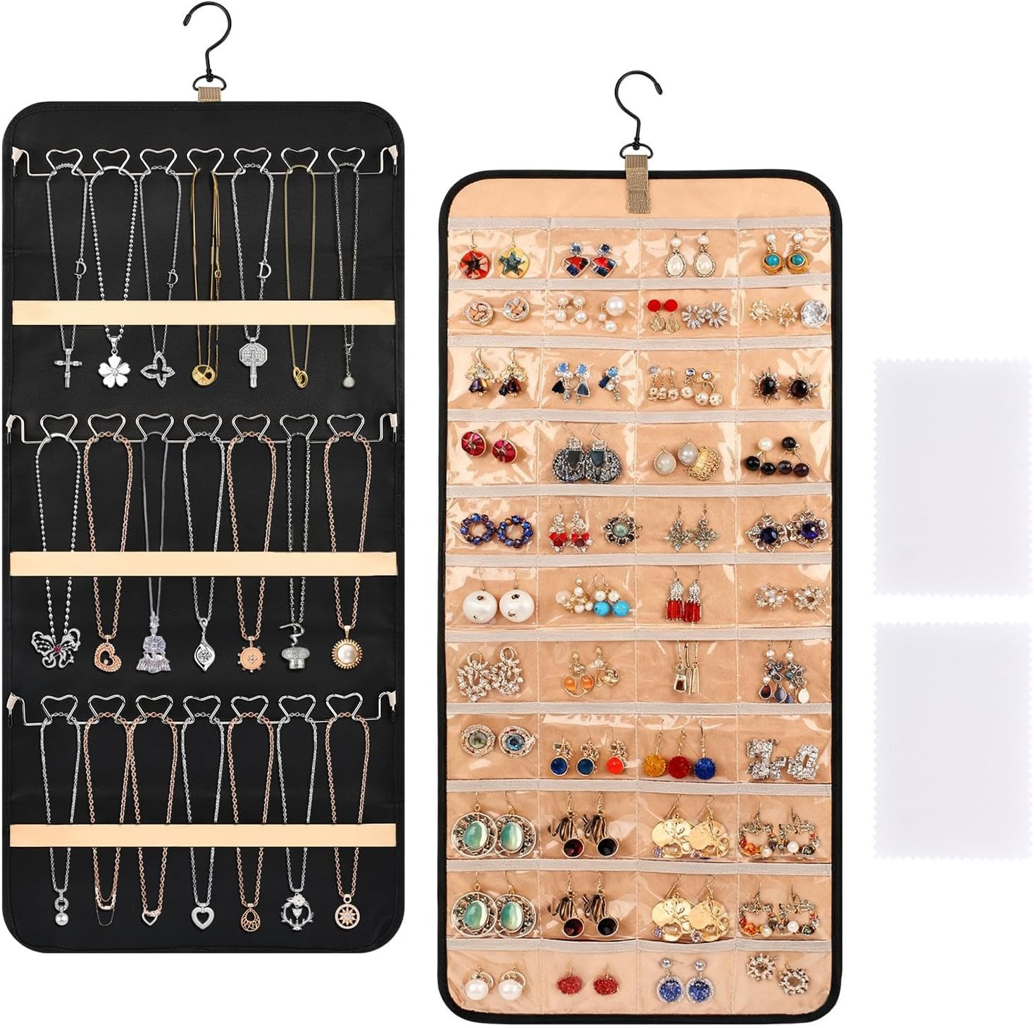 Hanging Jewelry Organizer 48 Pocket Double Sided Rotating Closet Storage Roll