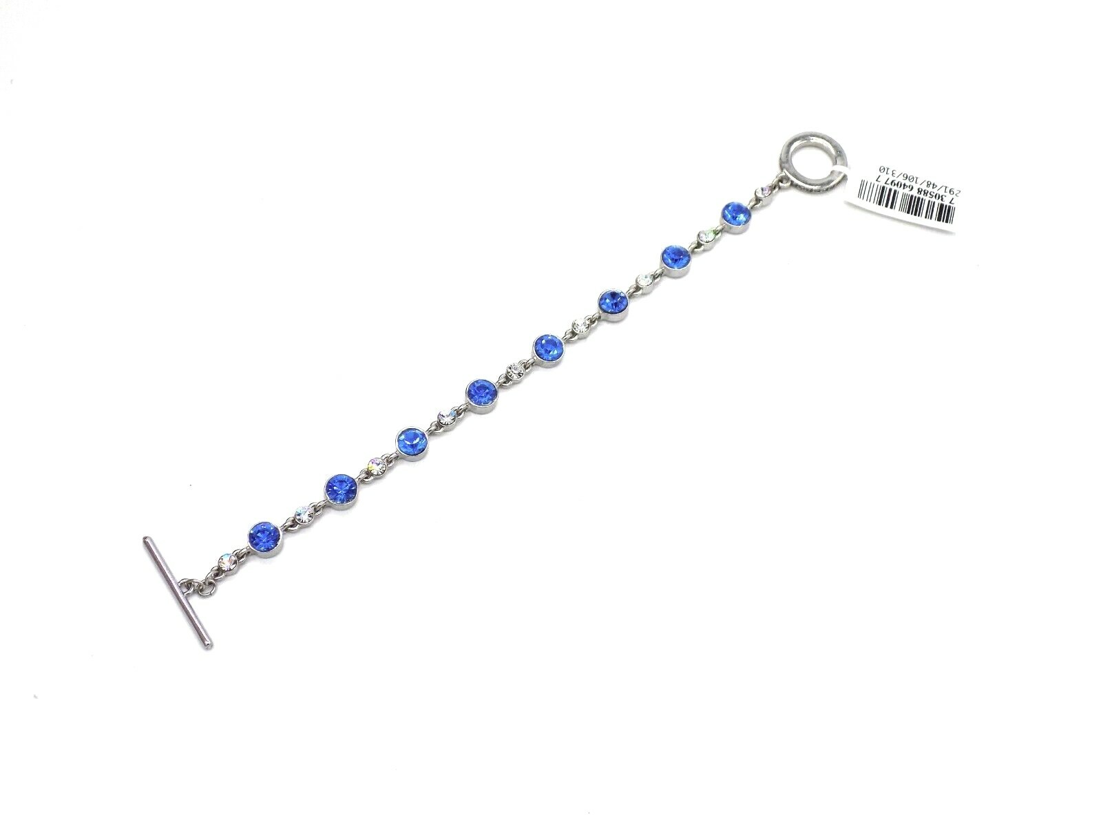 Carolee Tennis Bracelet Blue & White Colorless Crystal Silver Tone Toggle 7-1/4″