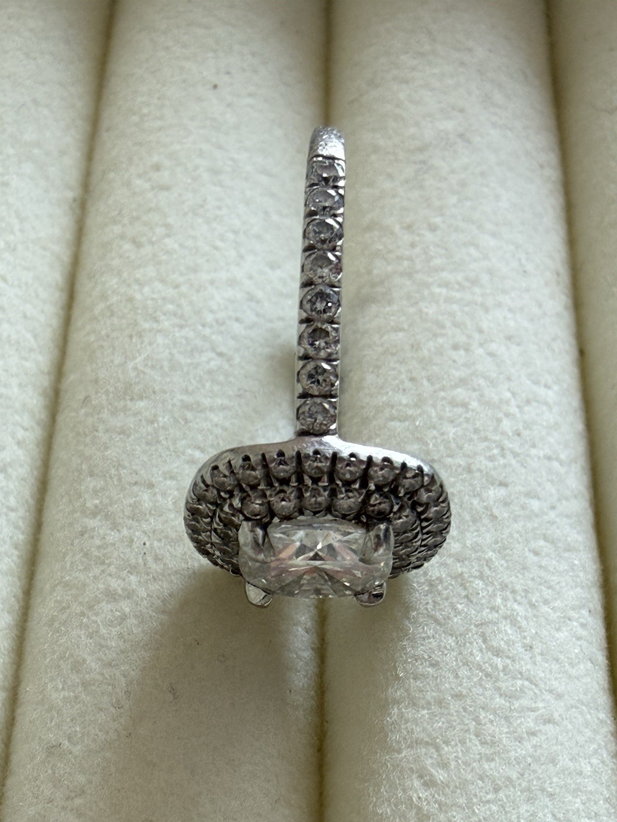 Brilliant Earth Platinum Halo Ring 7mm Cushion Moissanite Sz 4.5 Fits 4.0