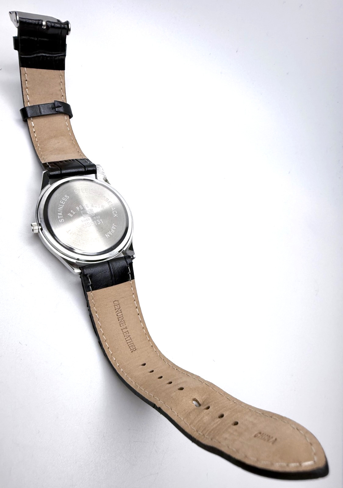 U.S. POLO ASSN. US5131 FANCY GOLD/SILVER DIAL BLACK LEATHER BAND MENS WATCH~NWOT