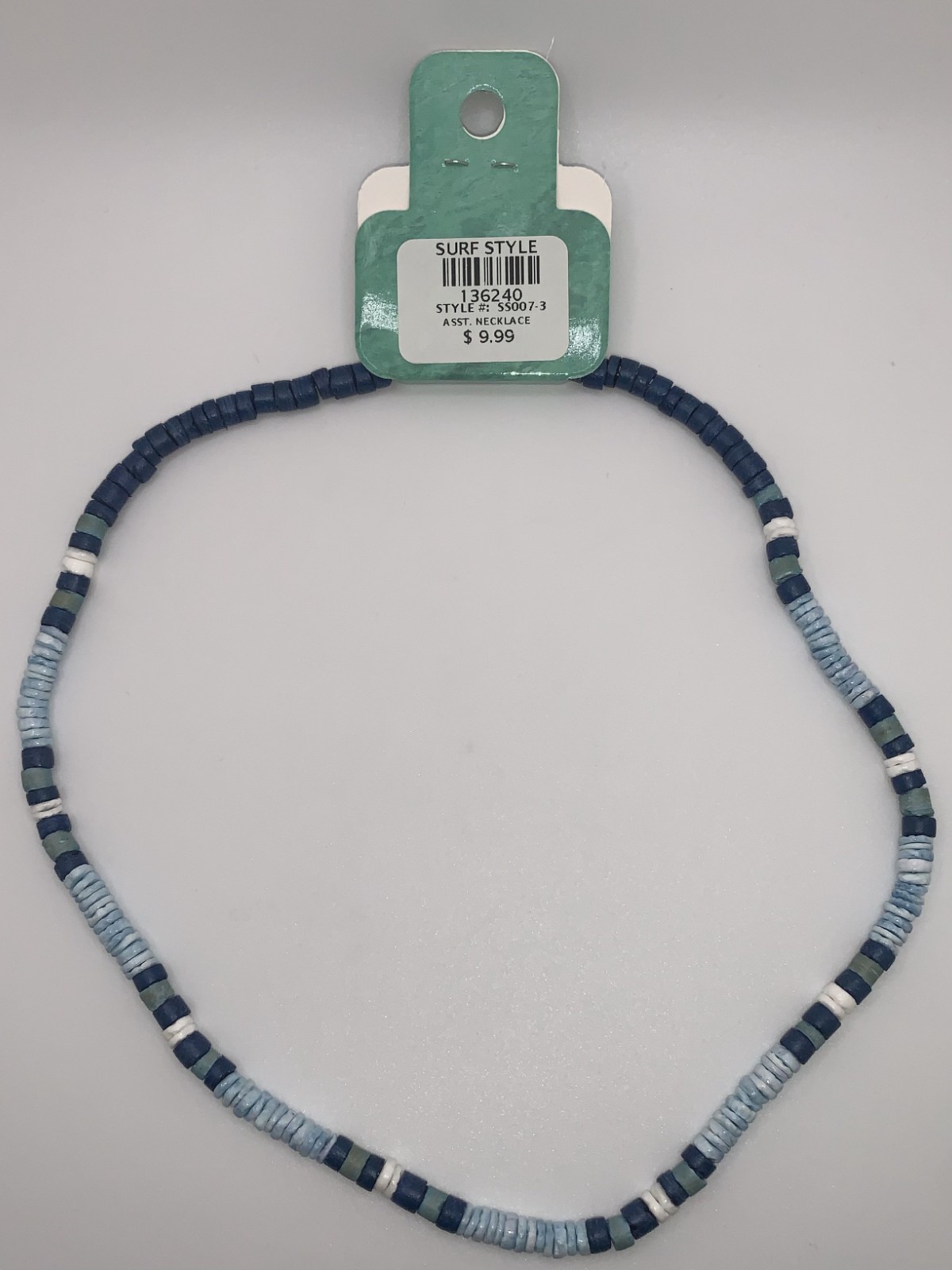 Surf Style Necklace Navy Blue Aqua White Green Beads Adjustable 18″ 136240