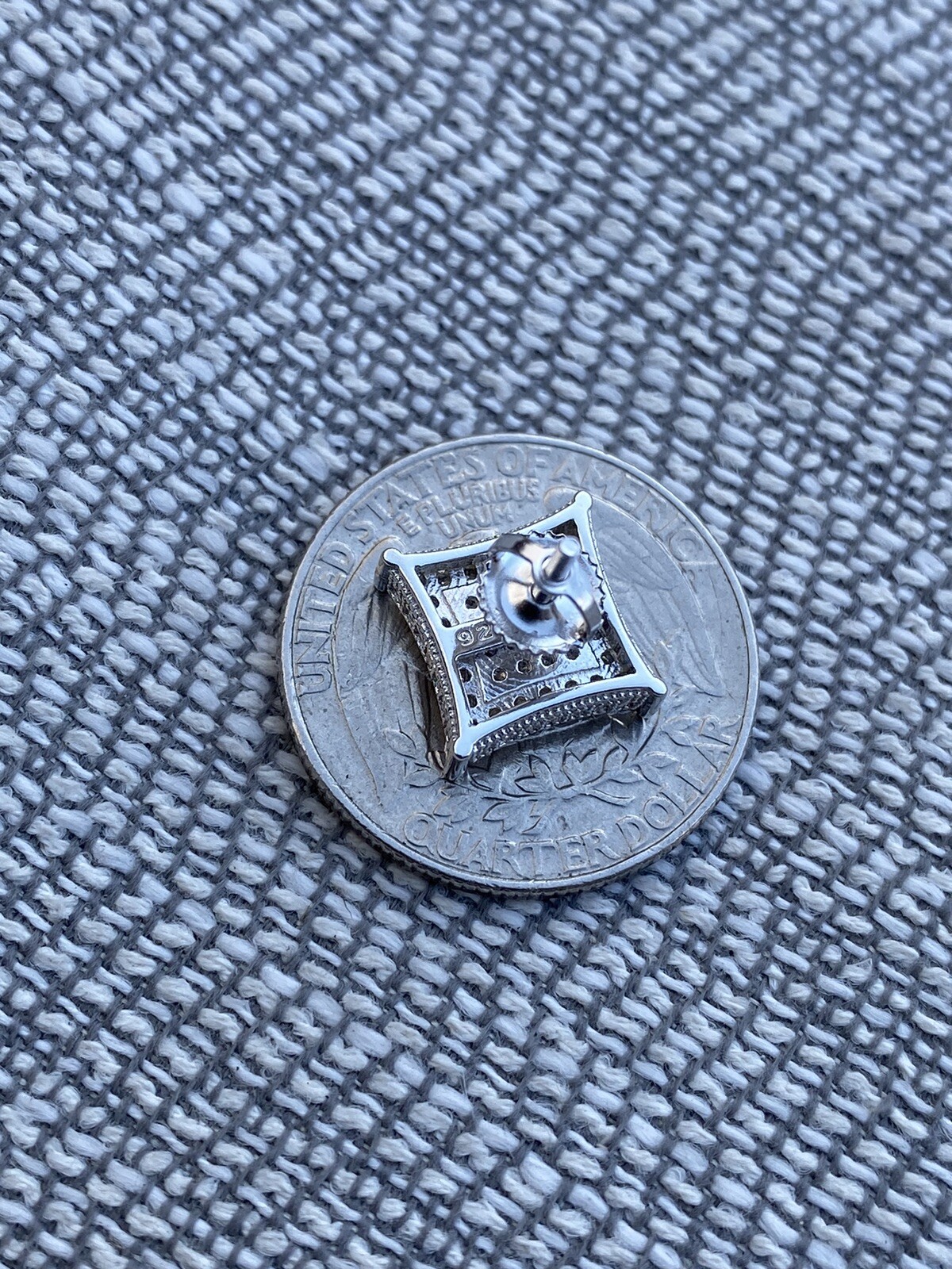 Mens Real 925 Solid Sterling Silver Kite CZ Hip Hop Iced Square Earrings 11mm