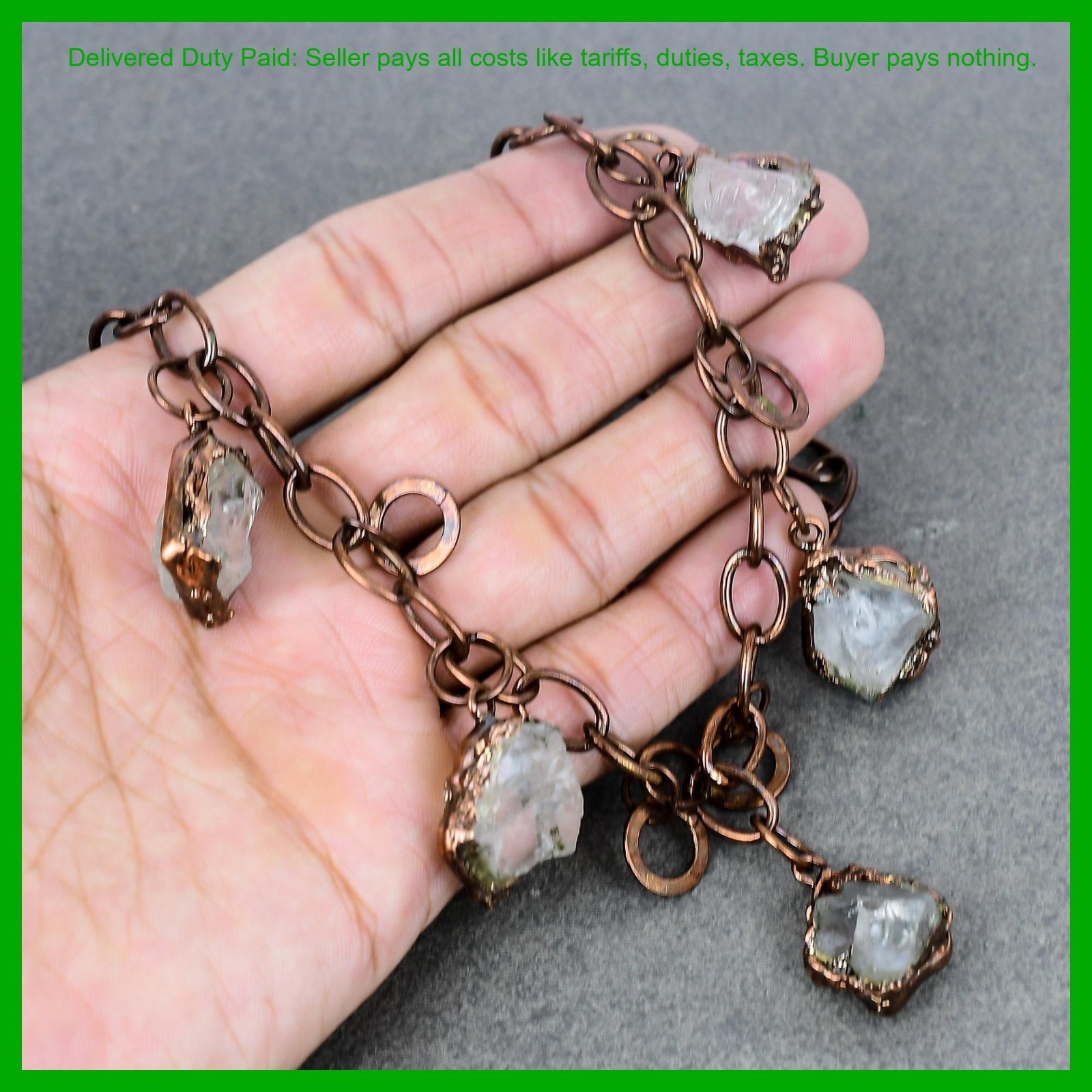 Pentagon Natural White Topaz Rough Copper Electroformed Chain Bezel New Necklace