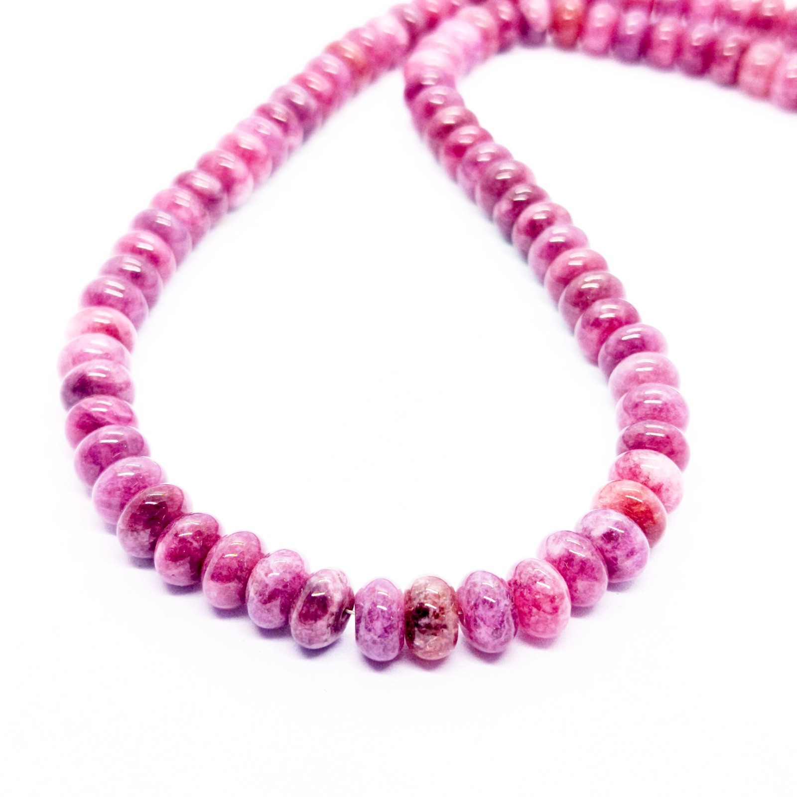 Pink Tourmaline Beaded Necklace, 8mm Rondelle Beads, Pink Gemstone Jewelry, Hand