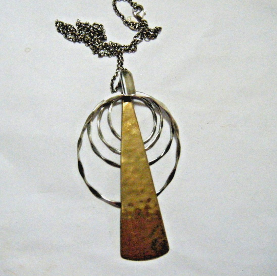 Vintage RLM Studio Hammered Geometric Sterling Brass Robert Lee Morris Necklace