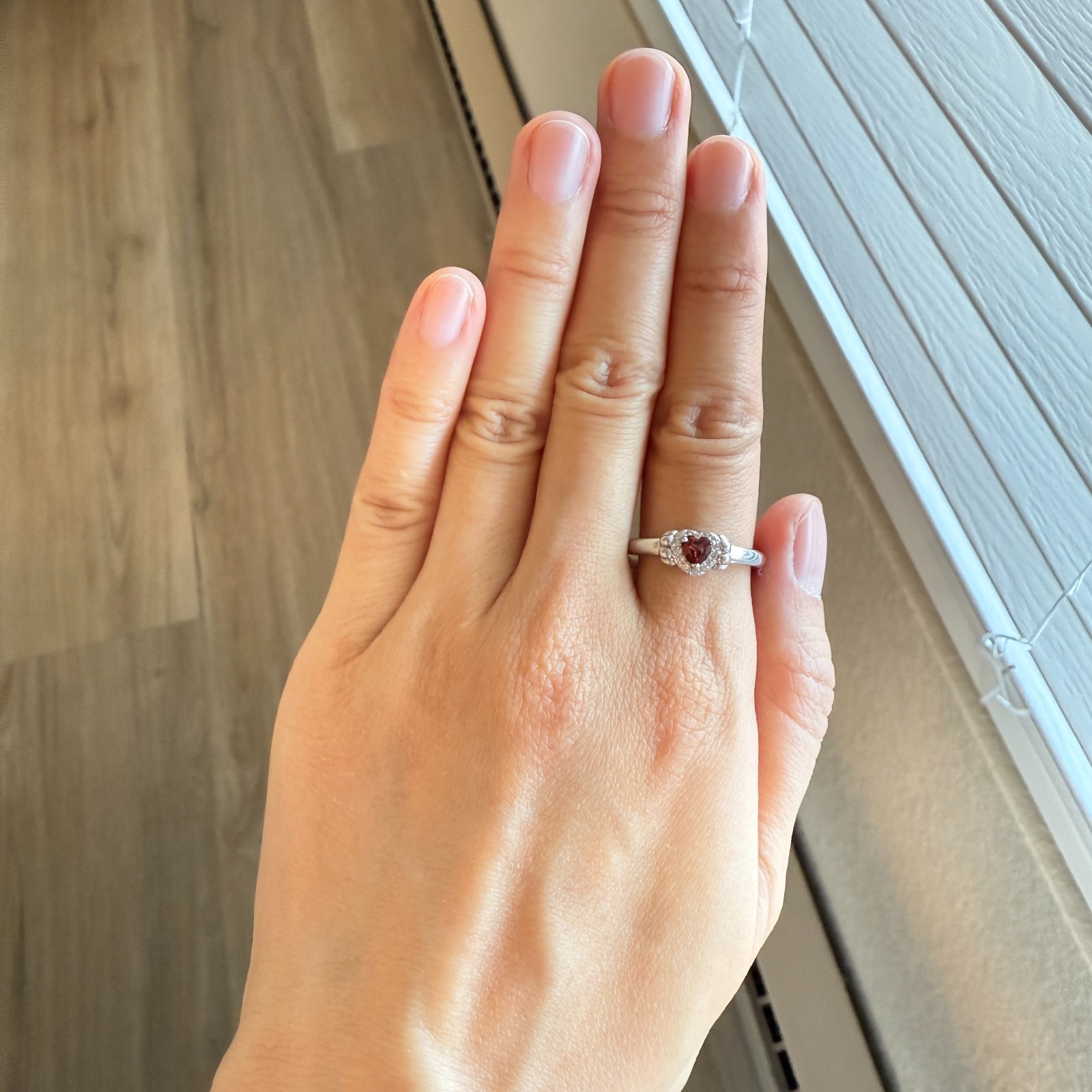 925 Sterling Silver Ring 4mm Heart Natural Rhodolite Garnet Gemstone Zircon Gift