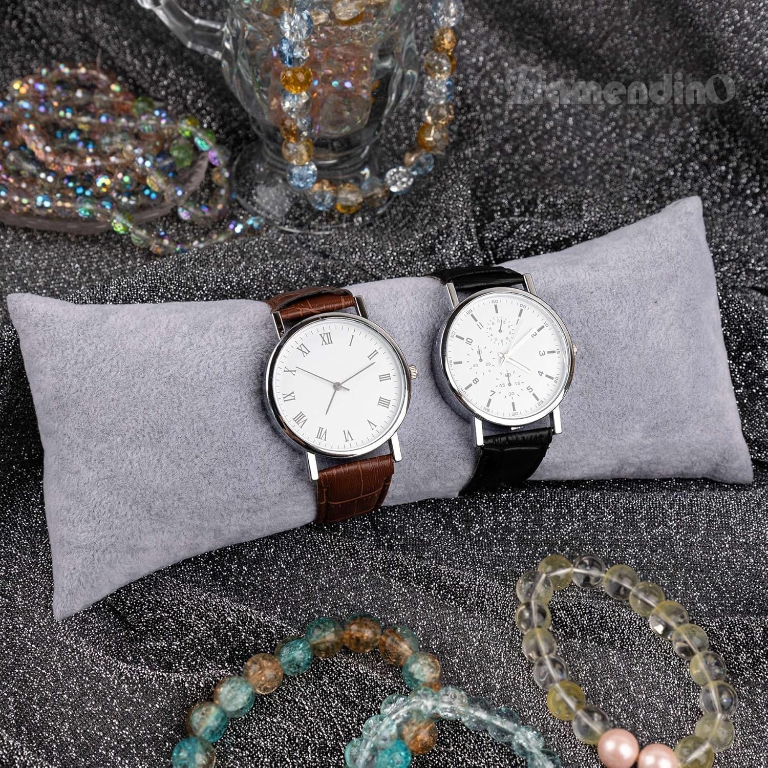 , 2 Pack Gray Long Watch Pillow Velvet Bracelet Bangle Cushions Display Pillo…