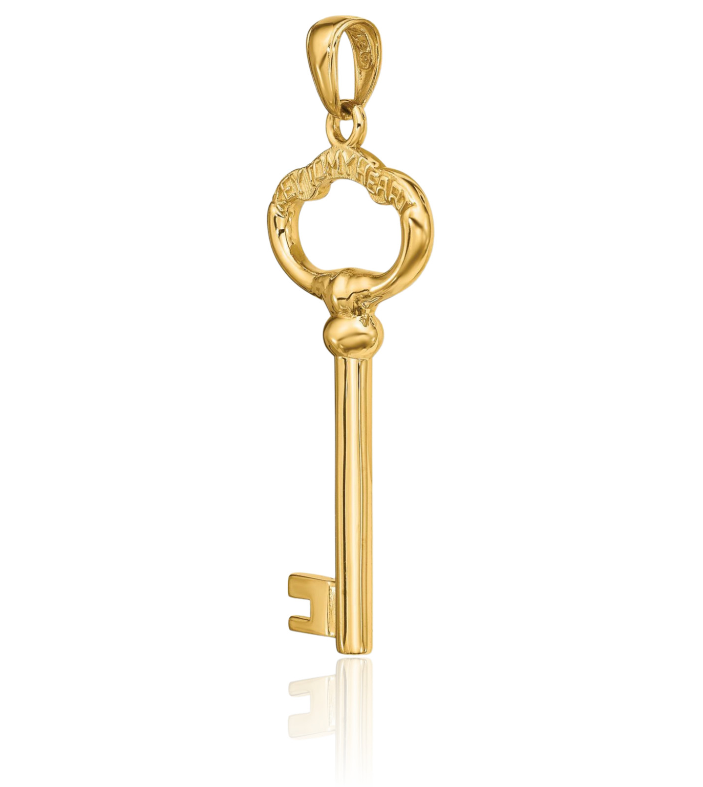 14K Solid Yellow Gold Extra Large Key Heart Pendant Necklace 42mm 1-5/8 inch