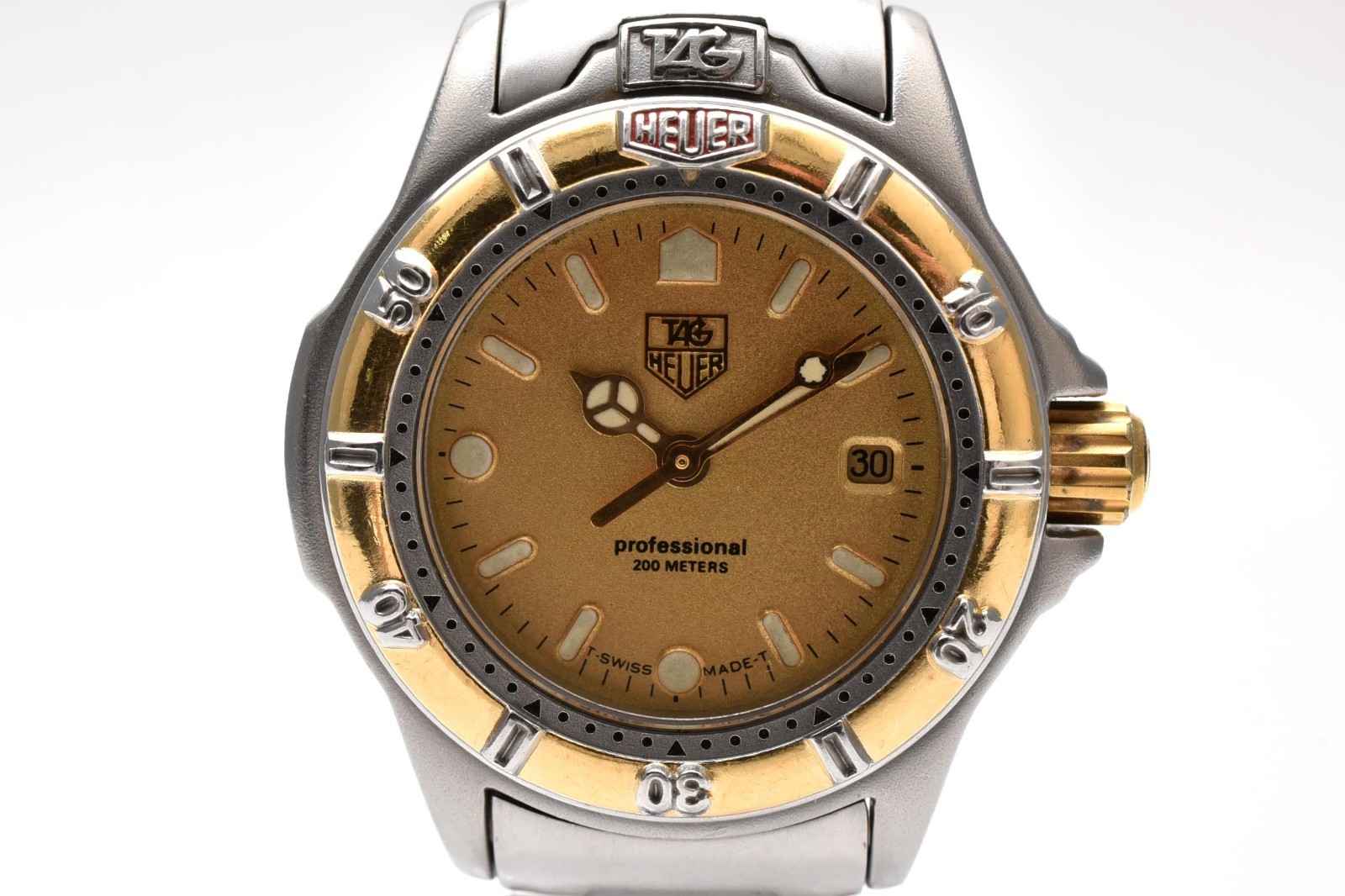 Vintage [N MINT] TAG Heuer 4000 Pro 200m 995.408 Gold Dial Silver Women’s Watch
