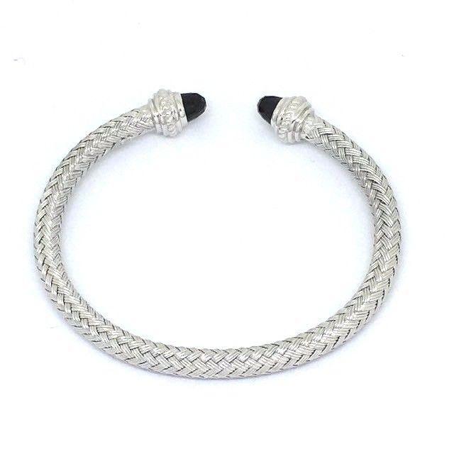 18K white gold plated silver bangle with genuine faceted onyx NWT $660