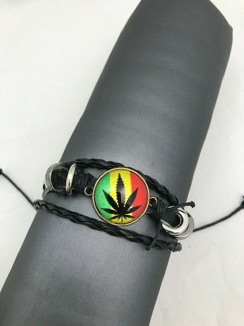 Slick style Unisex Black leather colorful pot plant adjustable bracelet