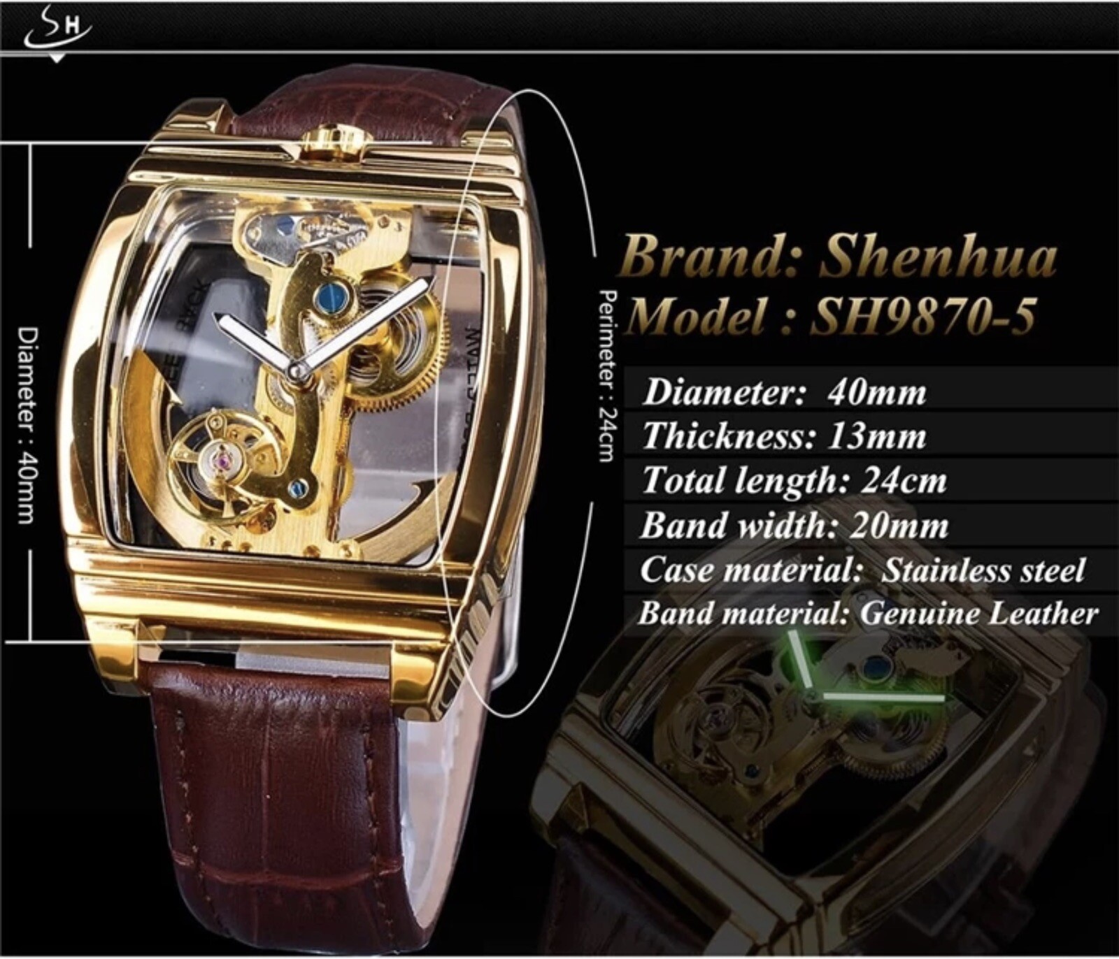 Mens Skeleton Mechanical Waterproof Luxury Watch Leather Hollow Great Gift Idea
