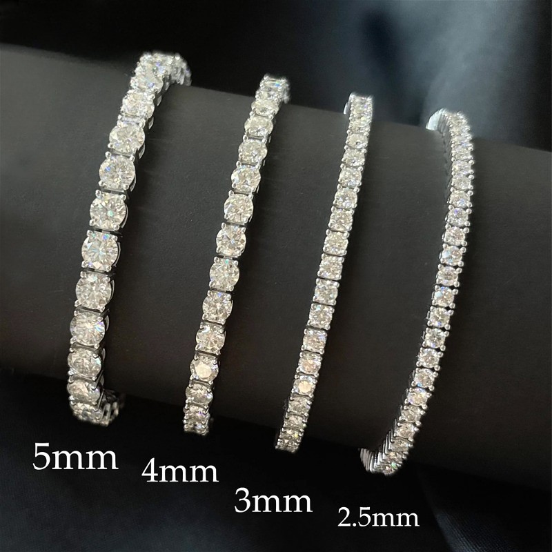 2-6.5mm 6~8.5 in Round Moissanite Tennis Chain Bracelet 925 Sterling Silver Gift