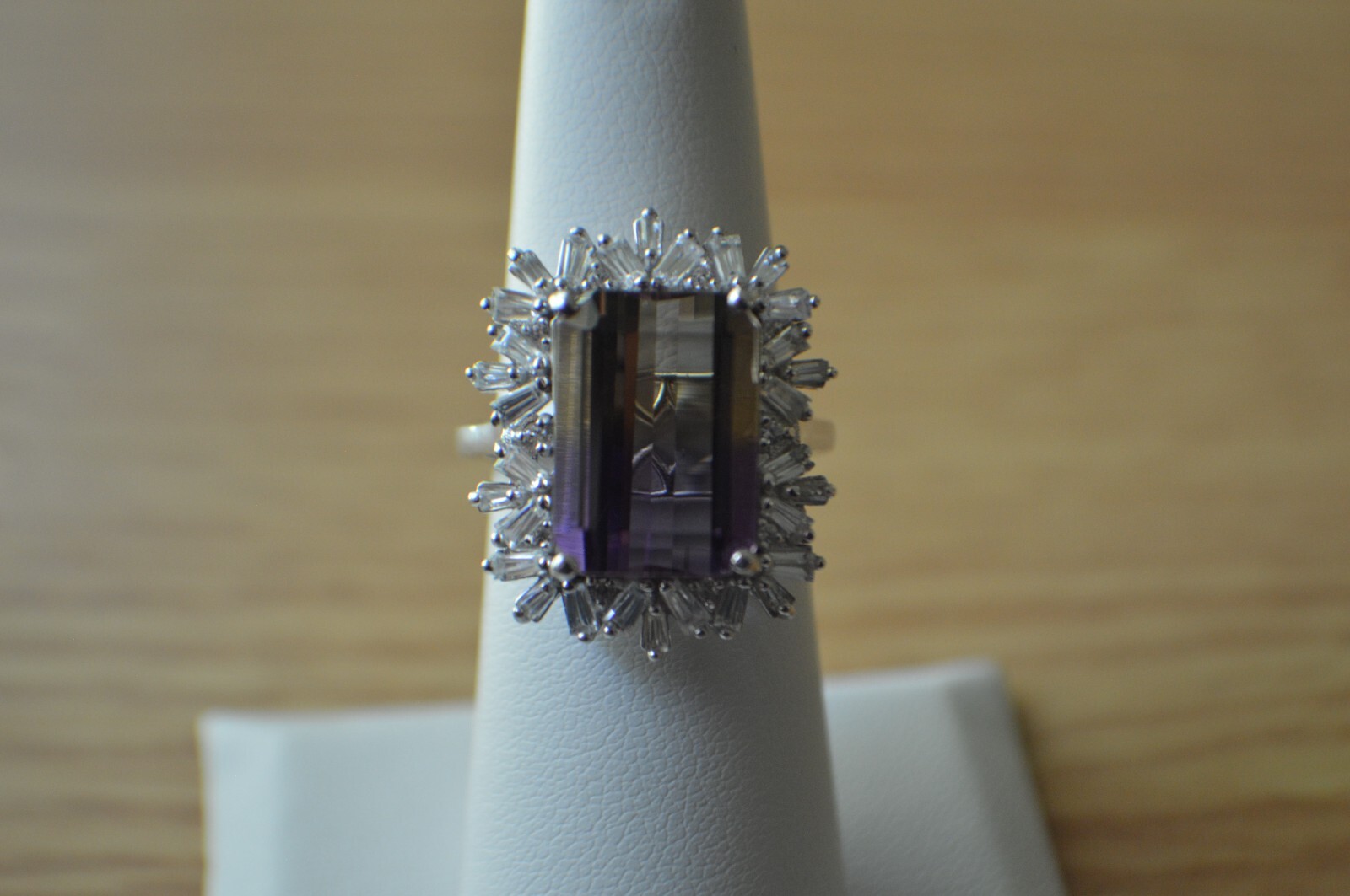10.00ct Premium Anahi Ametrine / Zircon Ring Platinum over Fine Silver Size 6