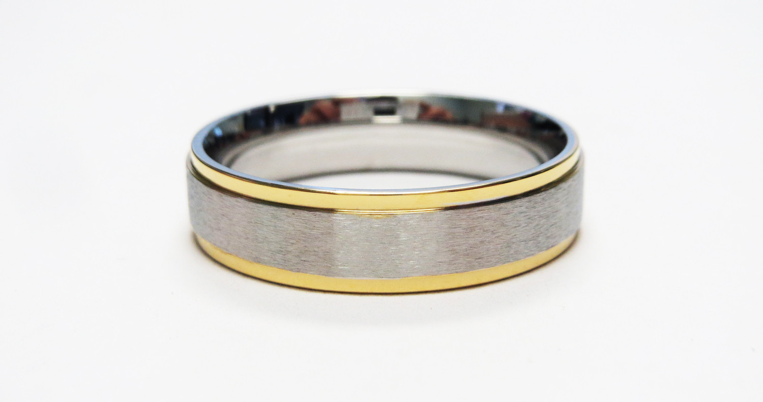 Stainless Steel Stamped Ring 6mm, Gold Edge