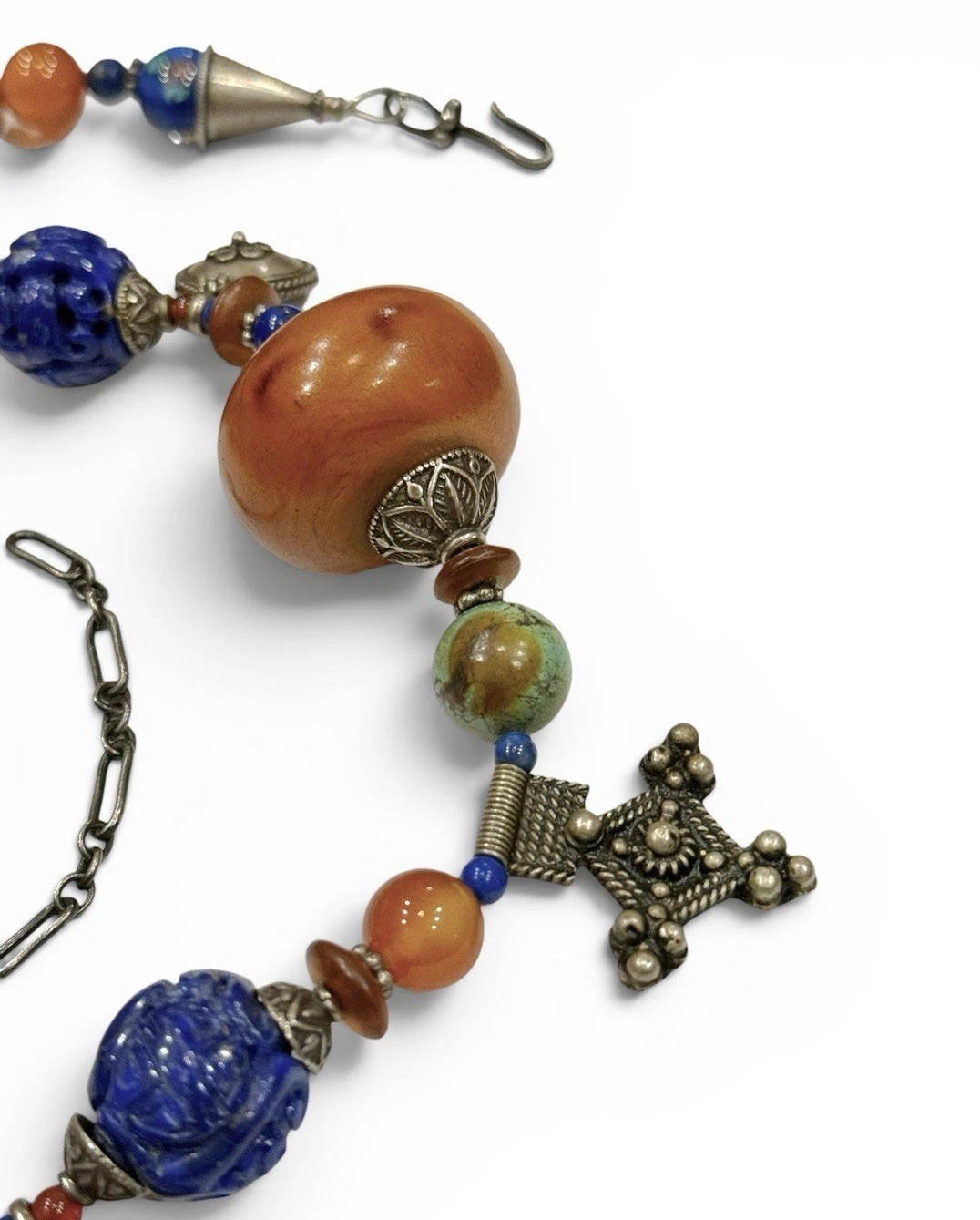 Jody P Artisan Tribal Fusion Ethnic Statement Necklace with Mixed Stone Beads