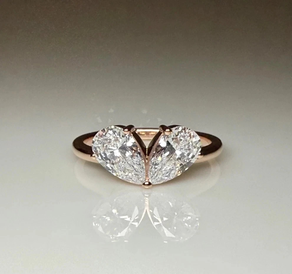 2Ct Pear Lab Created Diamond Heart Shape Toi Et Moi Ring 14K Rose Gold Plated