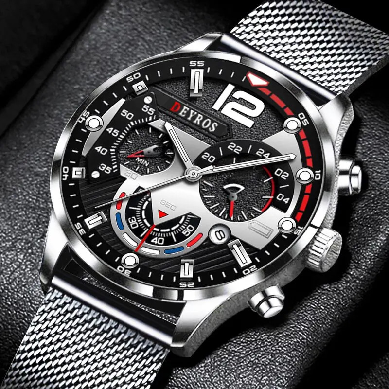 2023 Luxury Men’s Quartz Watch with Stainless Steel Mesh and Luminous Features