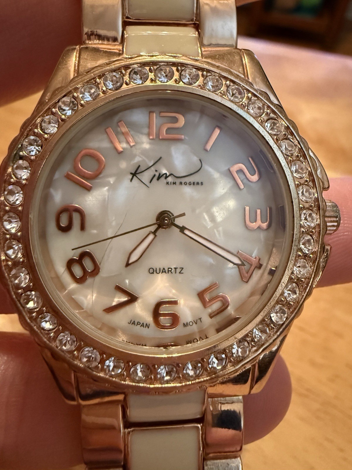 Kim Rogers Women’s Rose Gold Tone Rhinestone Quartz Watch New Battery Works