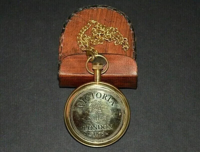 Antique Brass Pocket watch Victoria 1875 vintage with Leather Box Occasion Gift