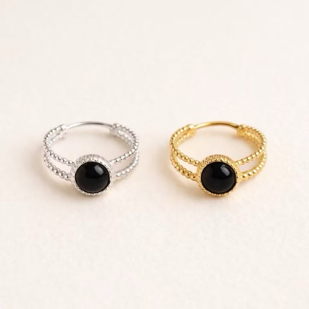 Black Onyx Huggie Earrings,Gold or Silver,Dainty Black Stone Earrings for women