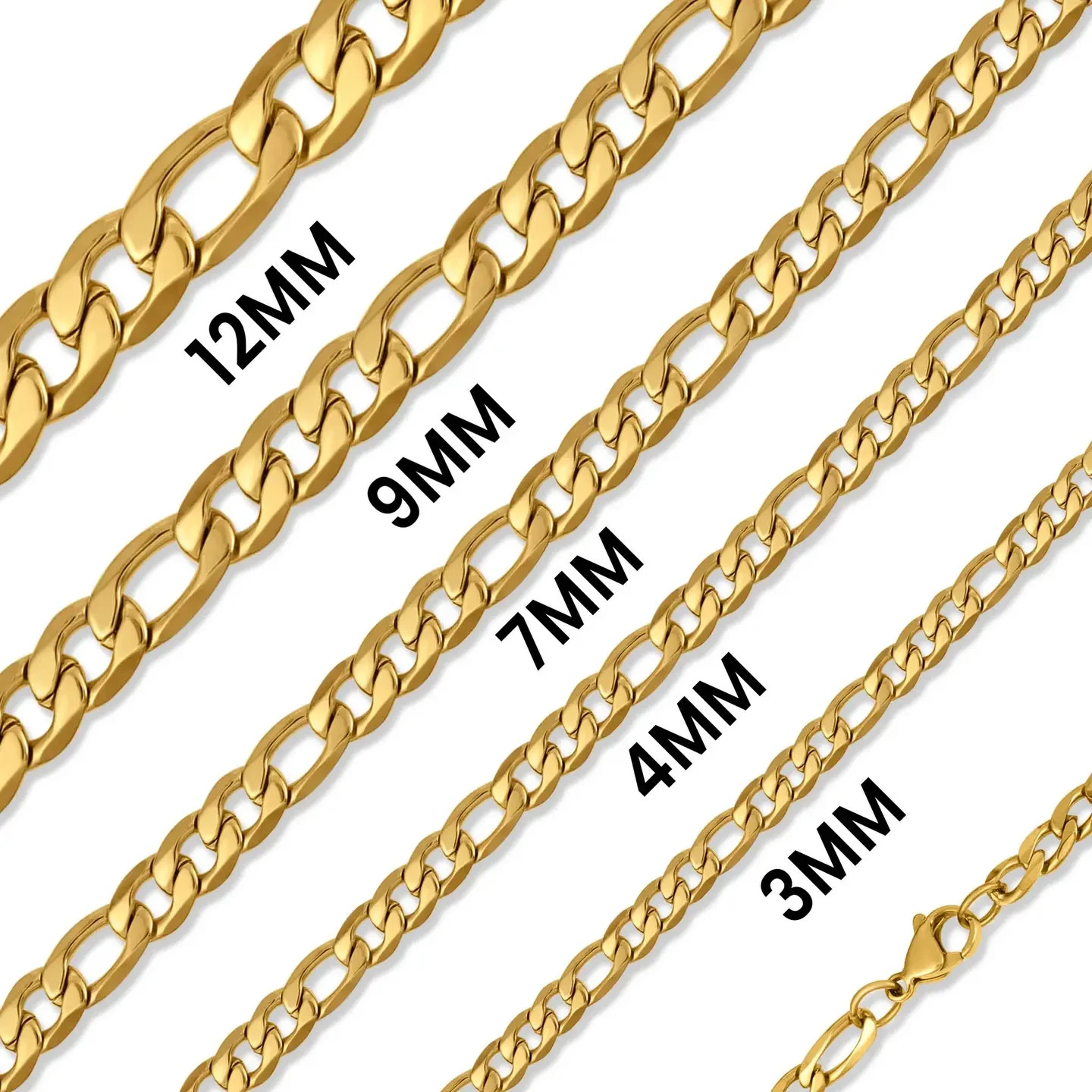18K Gold Pvd Stainless Steel 3mm Figaro Chain Necklace 14″