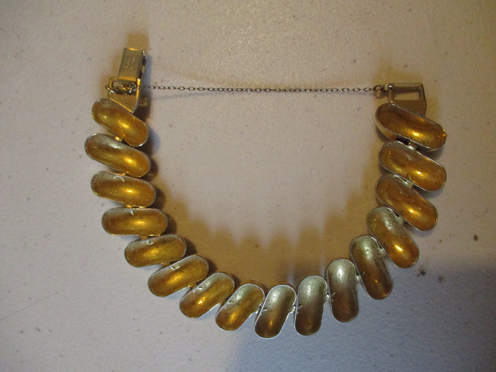 Vintage Signed Napier Gold Tone Link Costume Bracelet with Safety Chain!