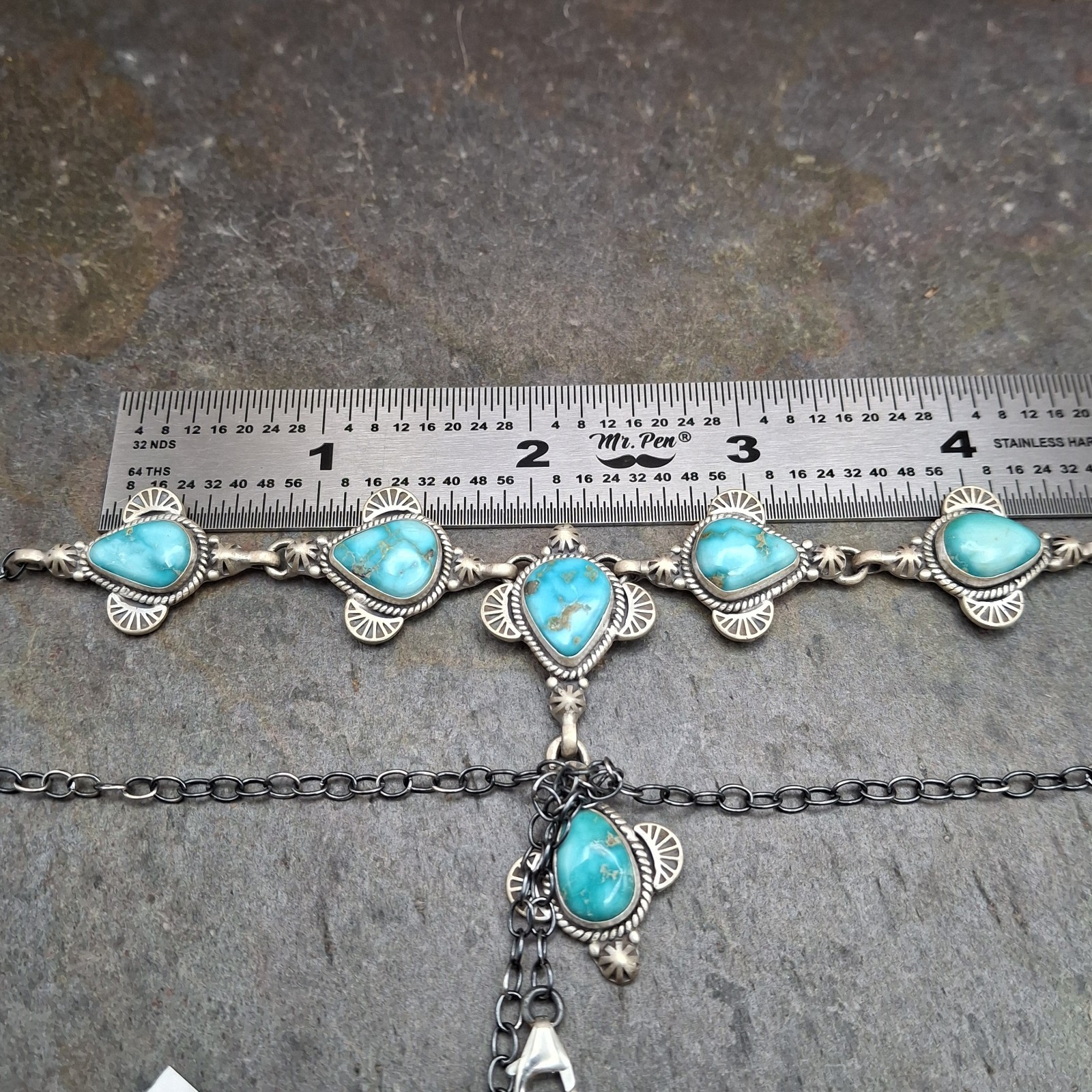 Lone Mountain Turquoise Sterling Silver Y-Drop Lariat Necklace Boho Southwestern