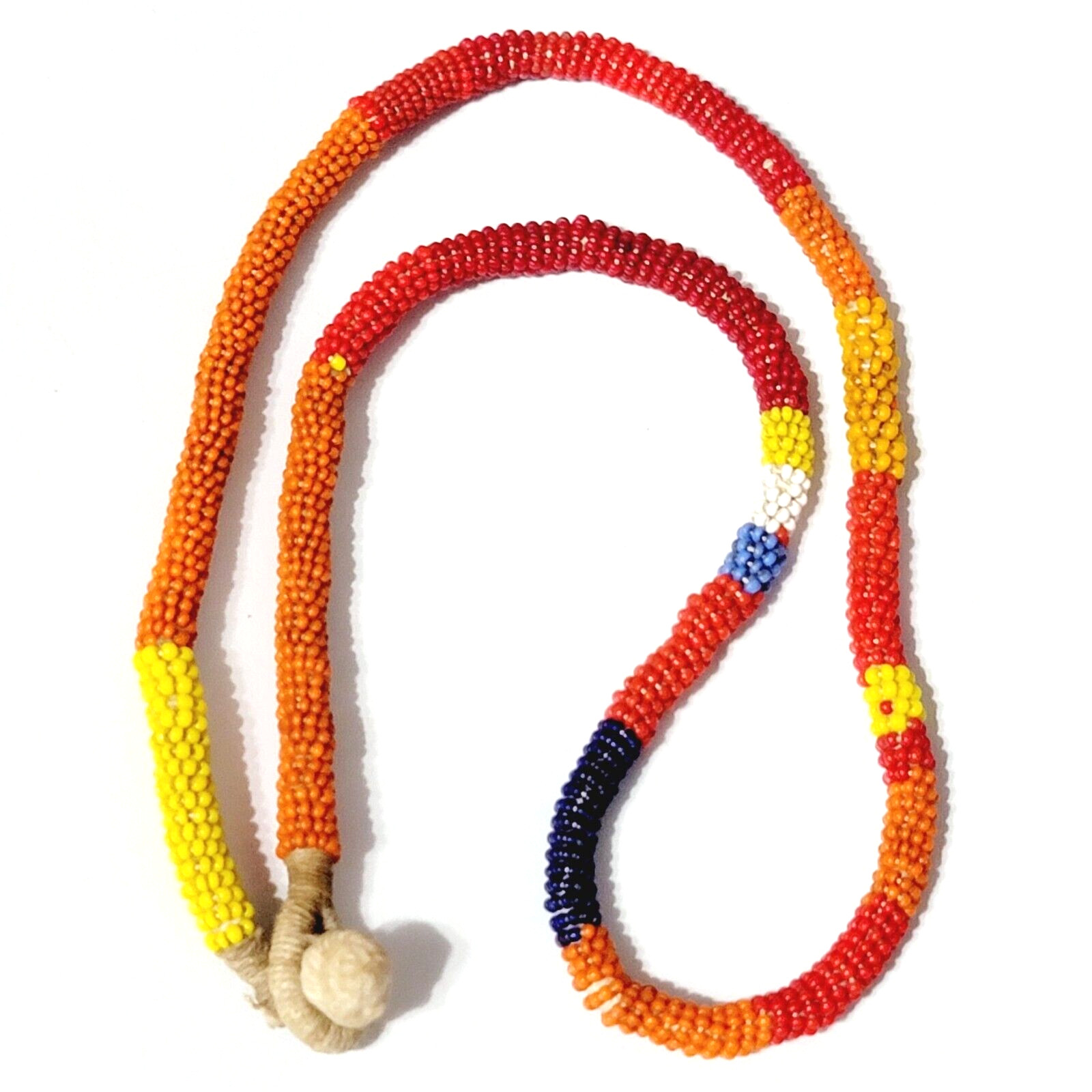 Vintage Tribal Necklace Hand Beaded Colorful Red Blue Yellow Orange 25″ rd01-27
