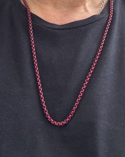 David Yurman Box Chain Necklace Sterling Silver And Burgundy Steel 24 Inch BNIB