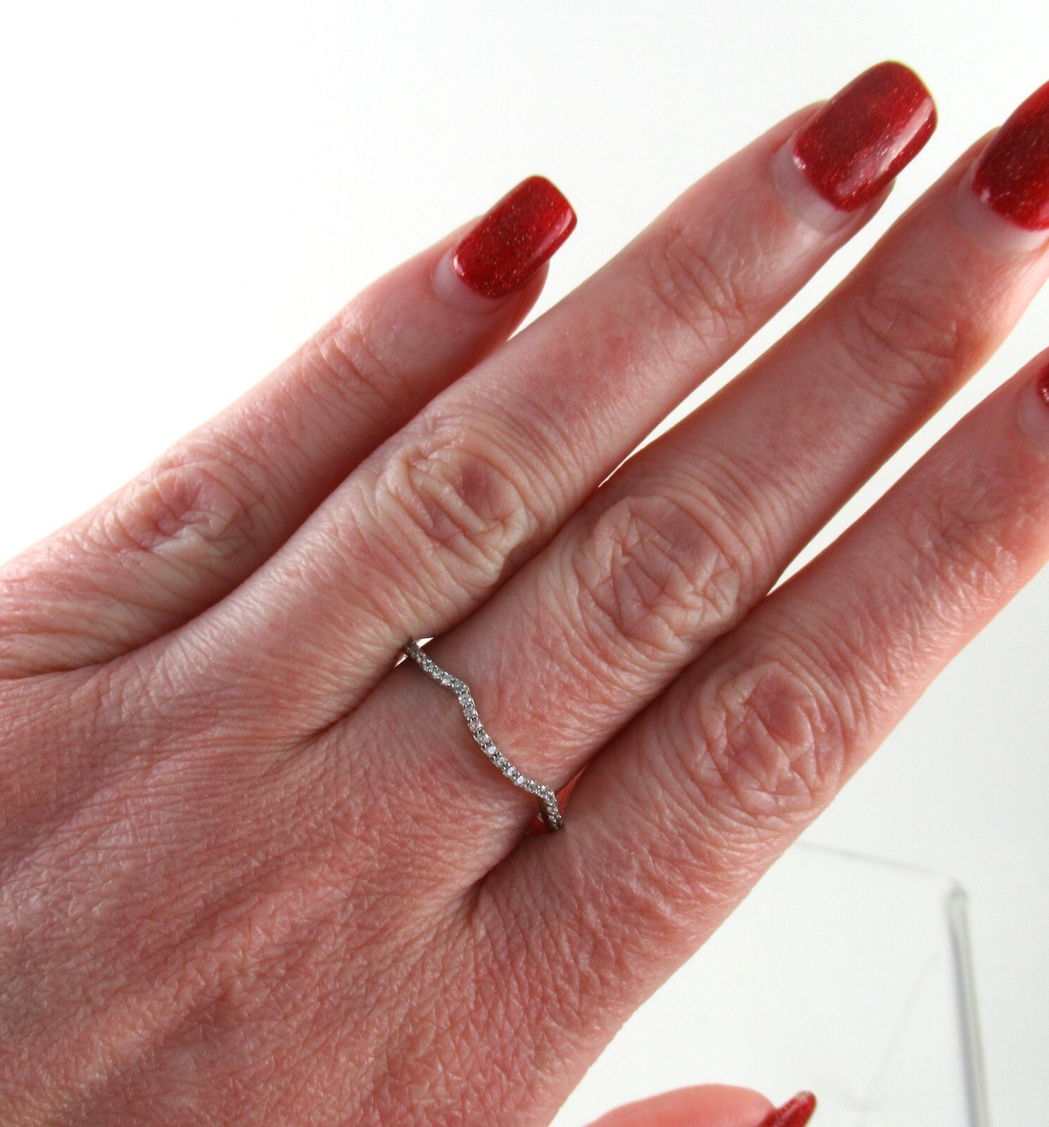 .925 Sterling Silver CZ Contour Band Ring Wavy Round Single Row sz 8.75