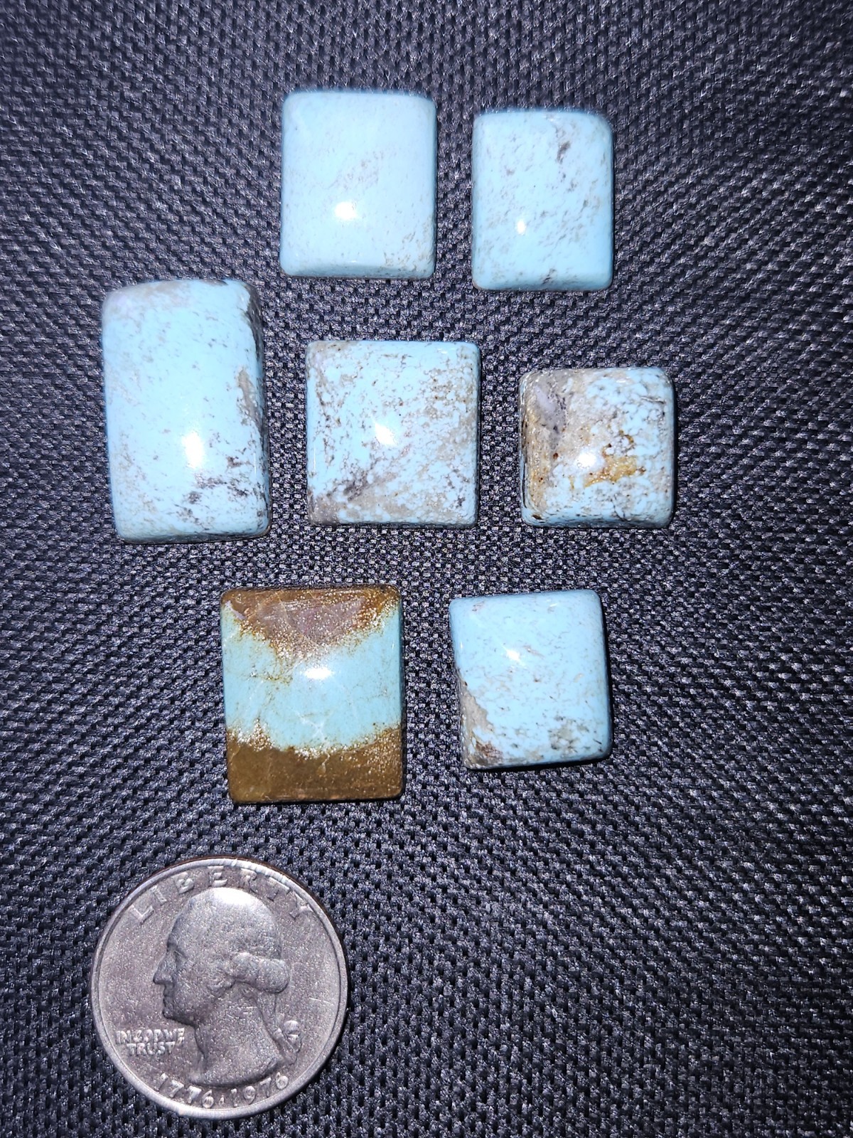 Sweet Cerrellos Turquoise Rectangles – Backed – 7 Pieces – 94.60 carats total