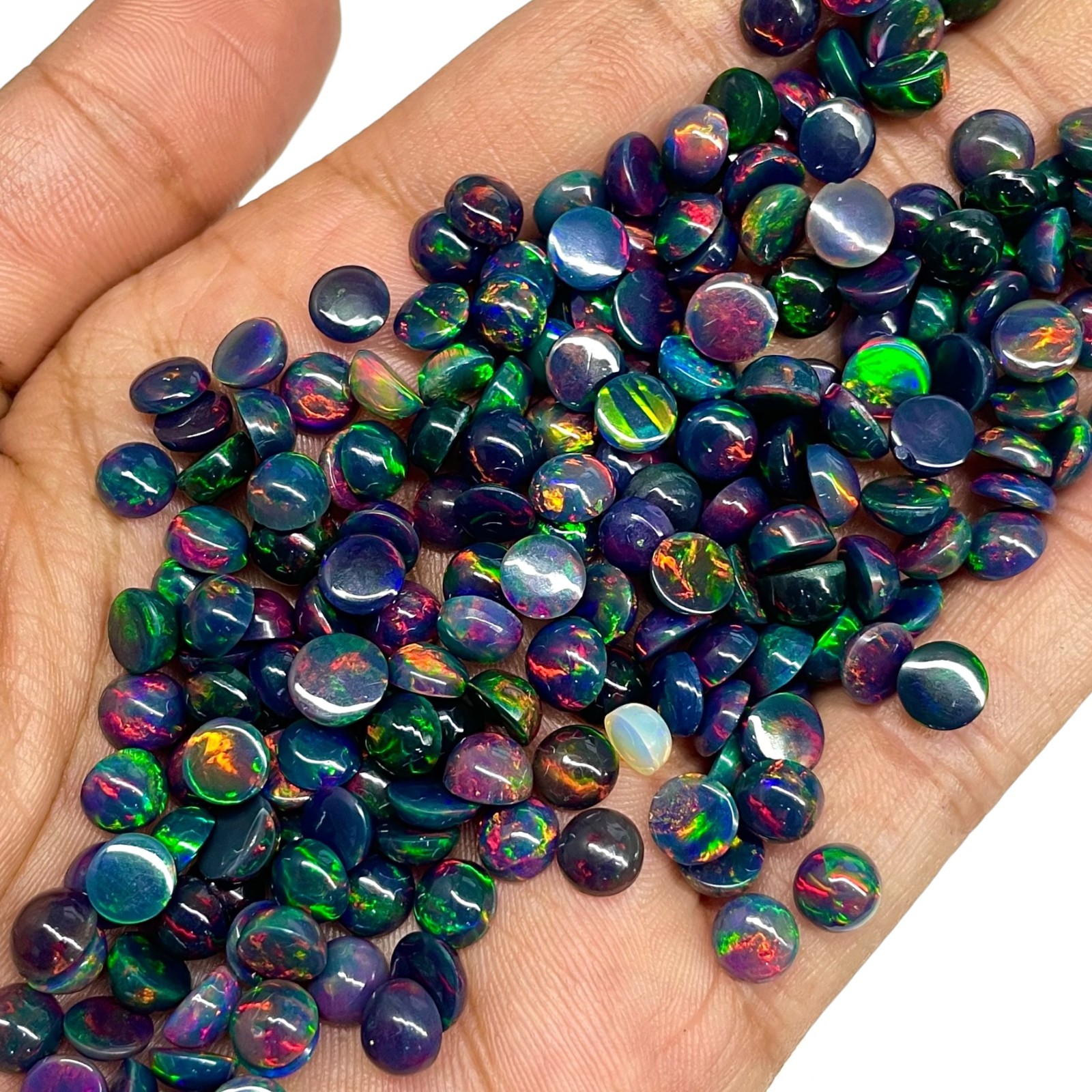 12 Pcs Natural Ethiopian Black Opal 6mm Round Flashy Loose Cabochon Gemstones