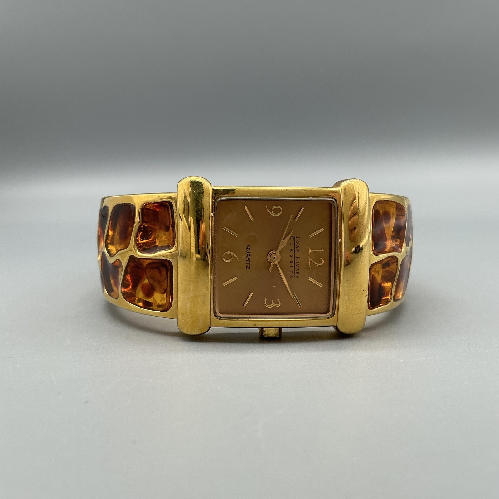 Joan Rivers Womens Watch 24mm Gold Dial Faux Tortoise Resin Bangle New Battery